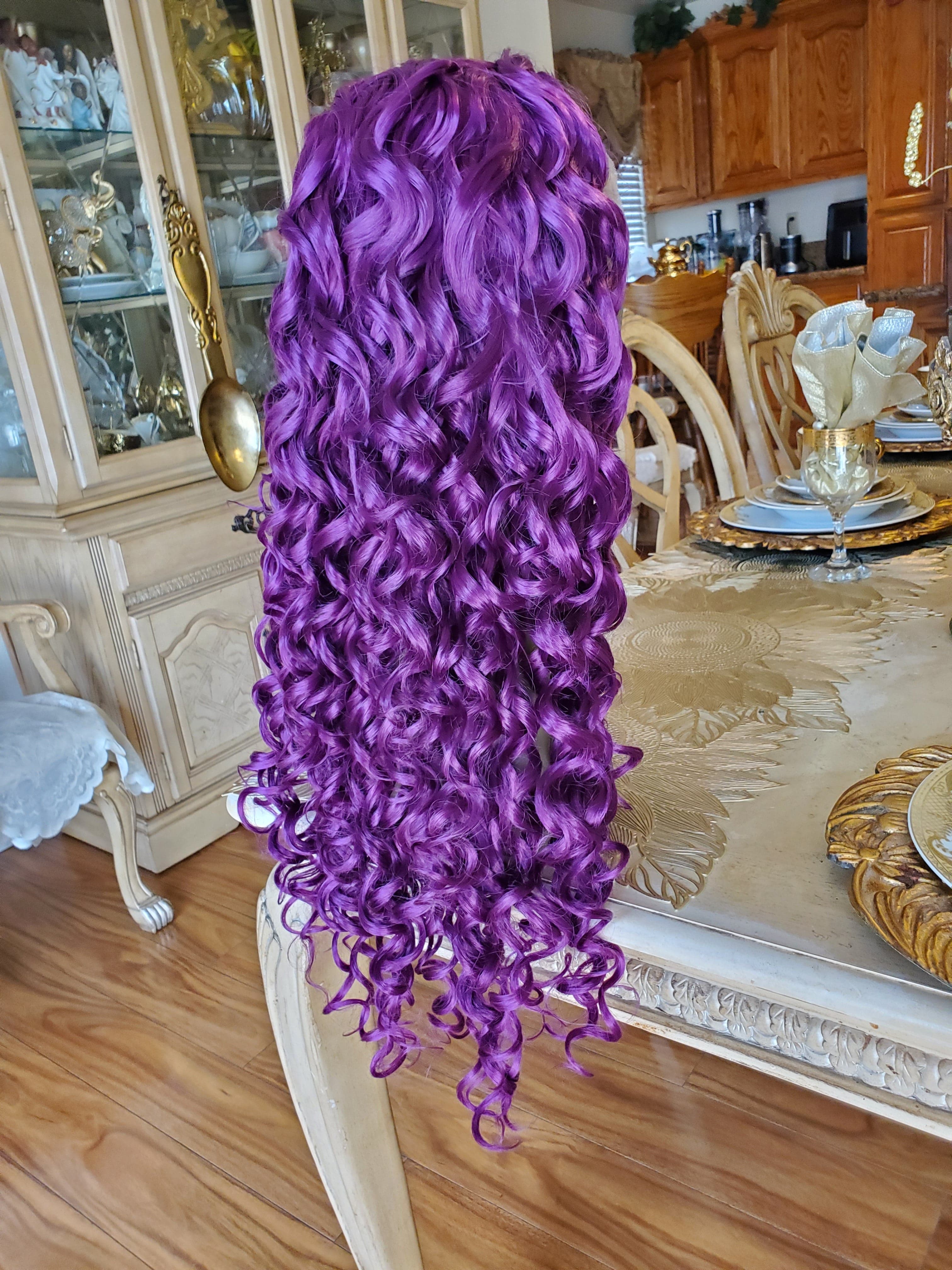Purple Curly Lace Front Wig - Thumbnail 7