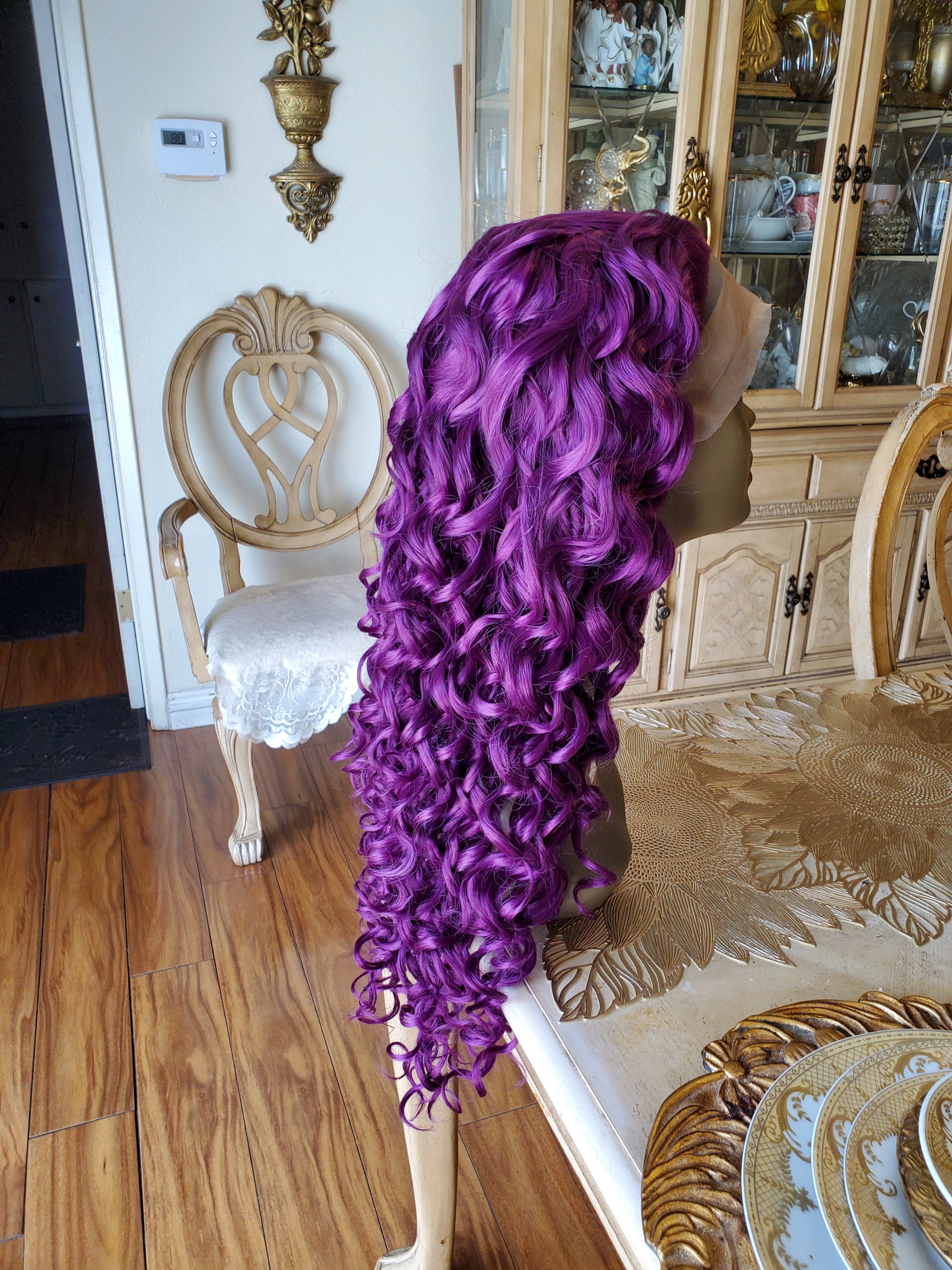 Purple Curly Lace Front Wig - Thumbnail 9