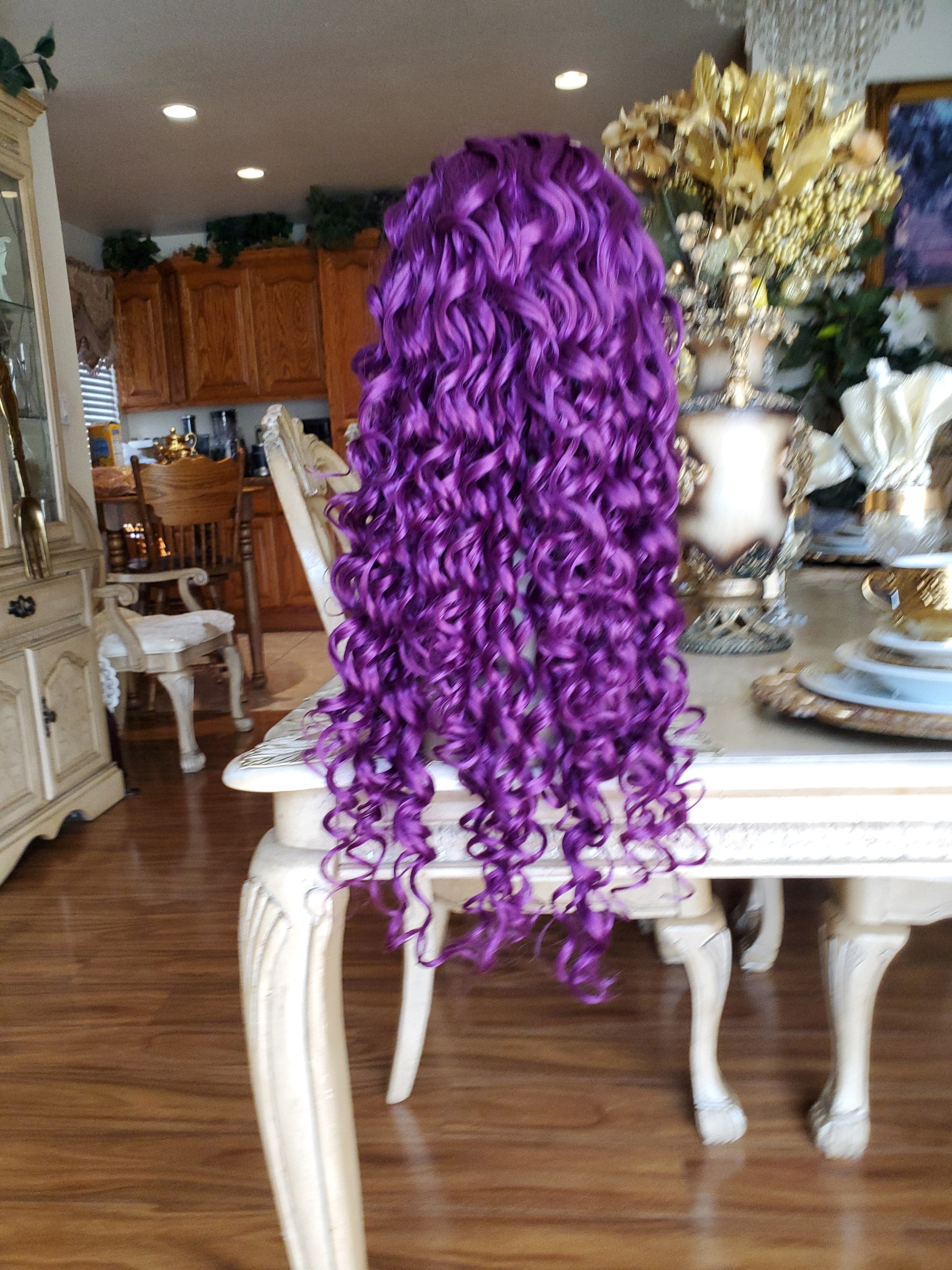 Purple Curly Lace Front Wig - Thumbnail 12