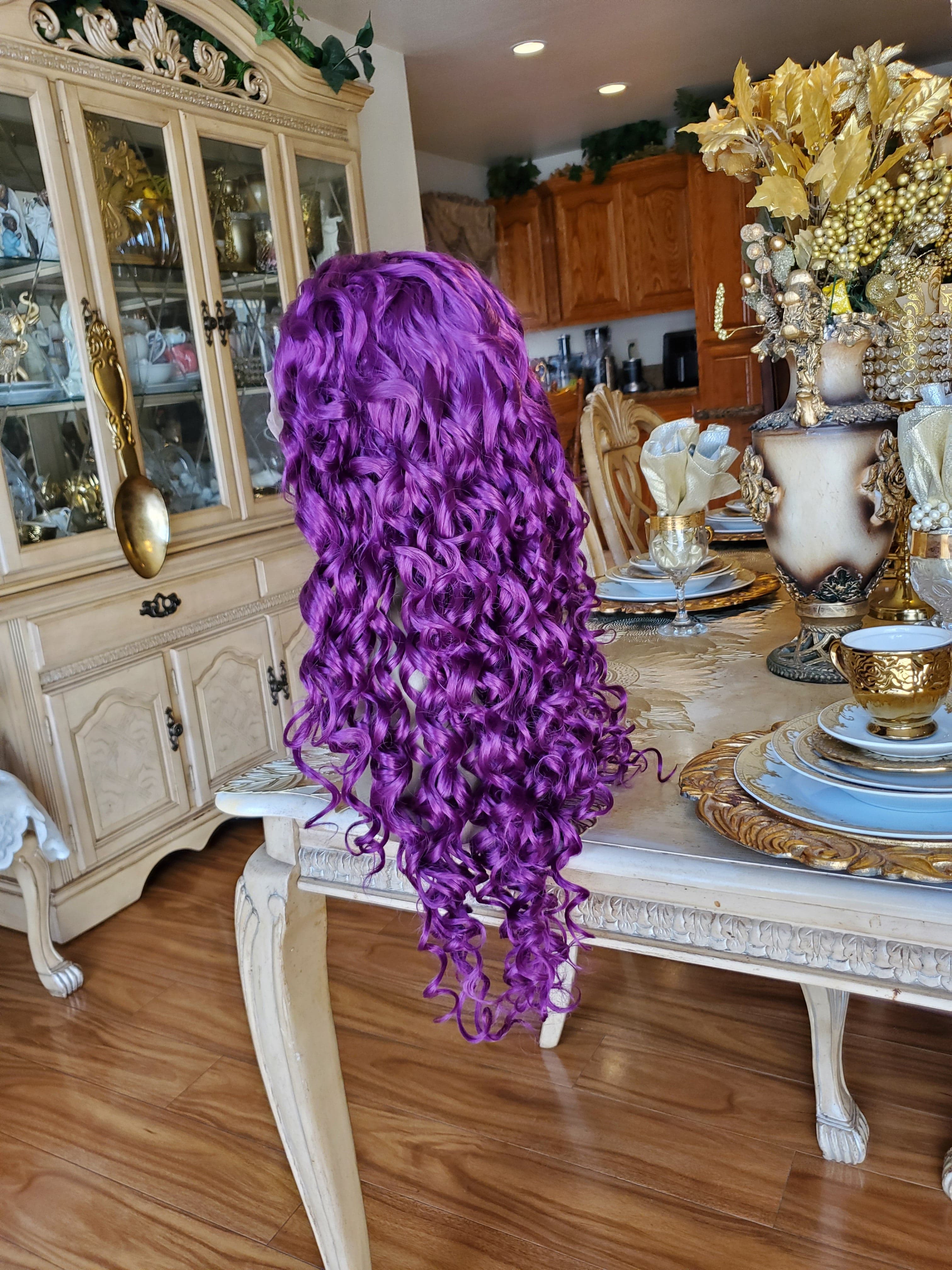 Purple Curly Lace Front Wig - Thumbnail 19