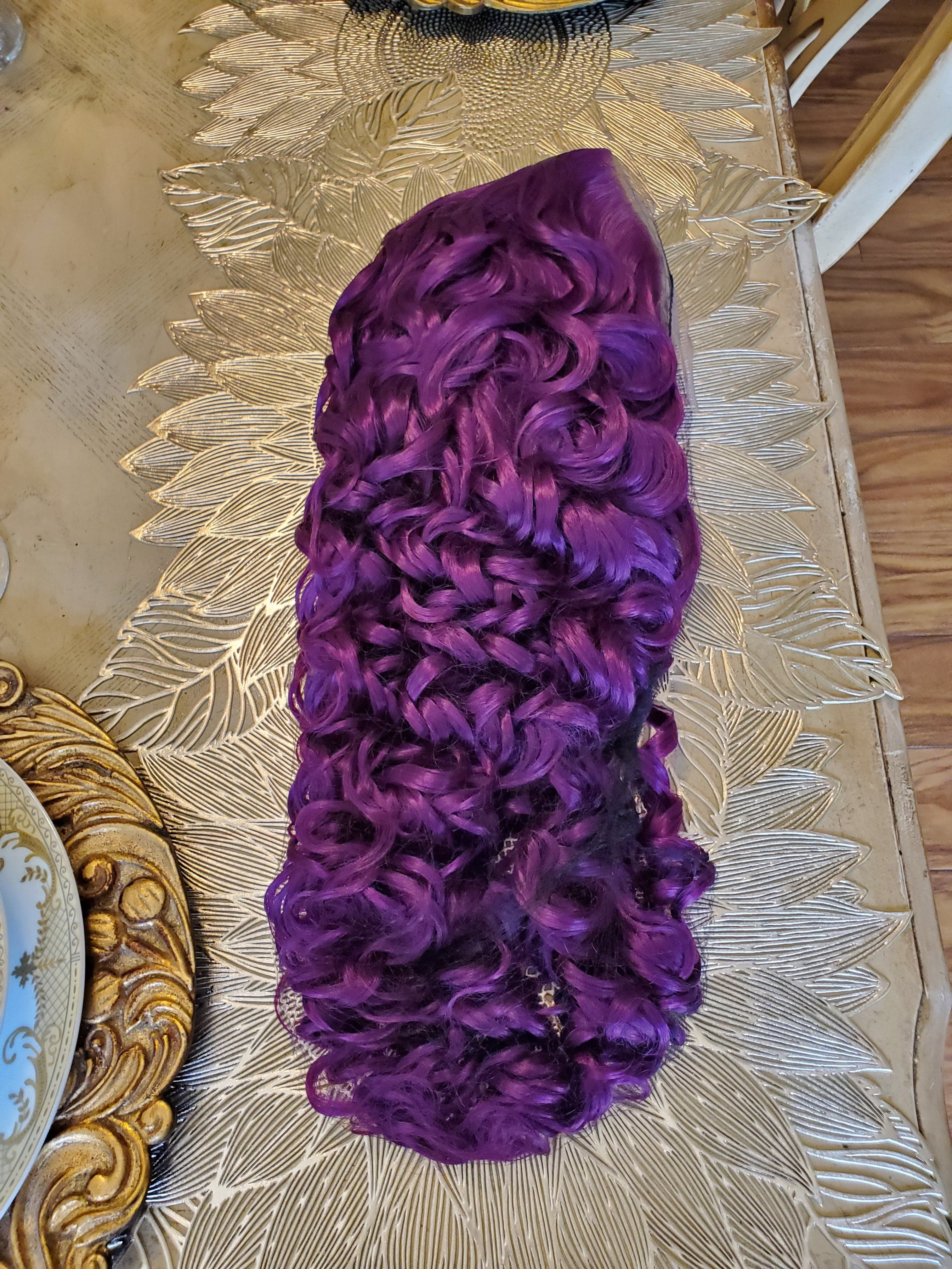 Purple Curly Lace Front Wig - Thumbnail 6