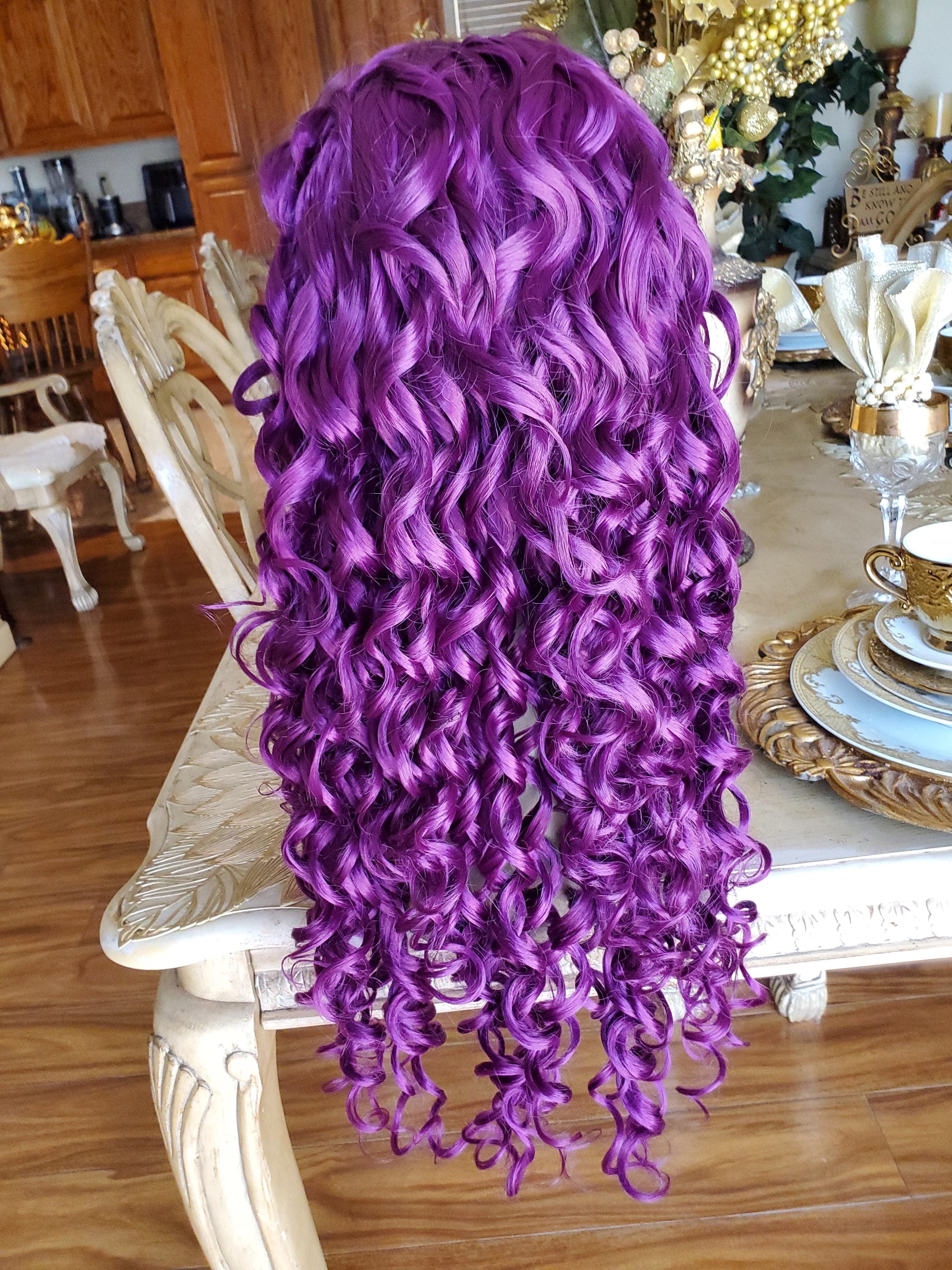 Purple Curly Lace Front Wig - Thumbnail 13
