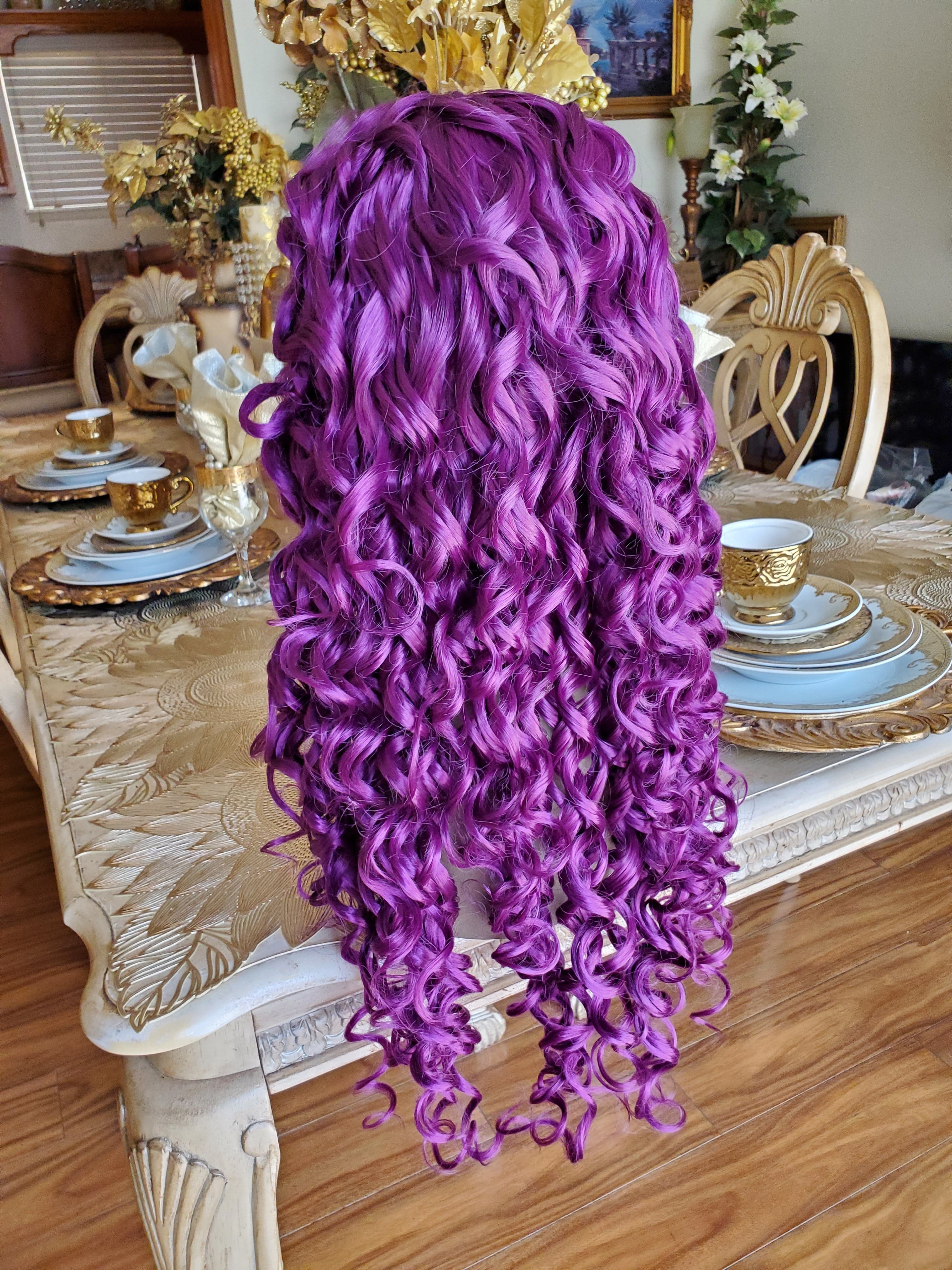 Purple Curly Lace Front Wig - Thumbnail 14