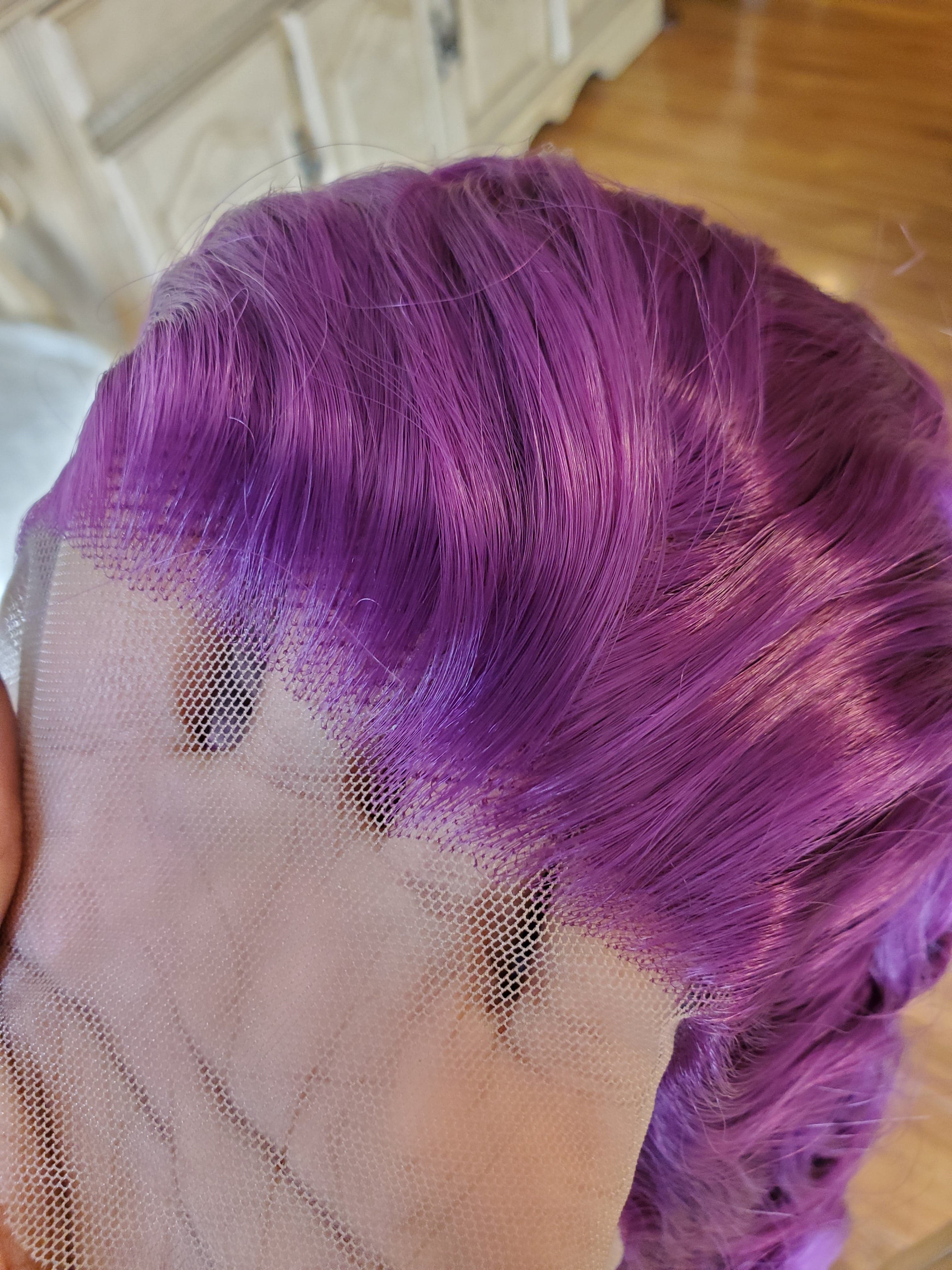 Purple Curly Lace Front Wig - Thumbnail 3
