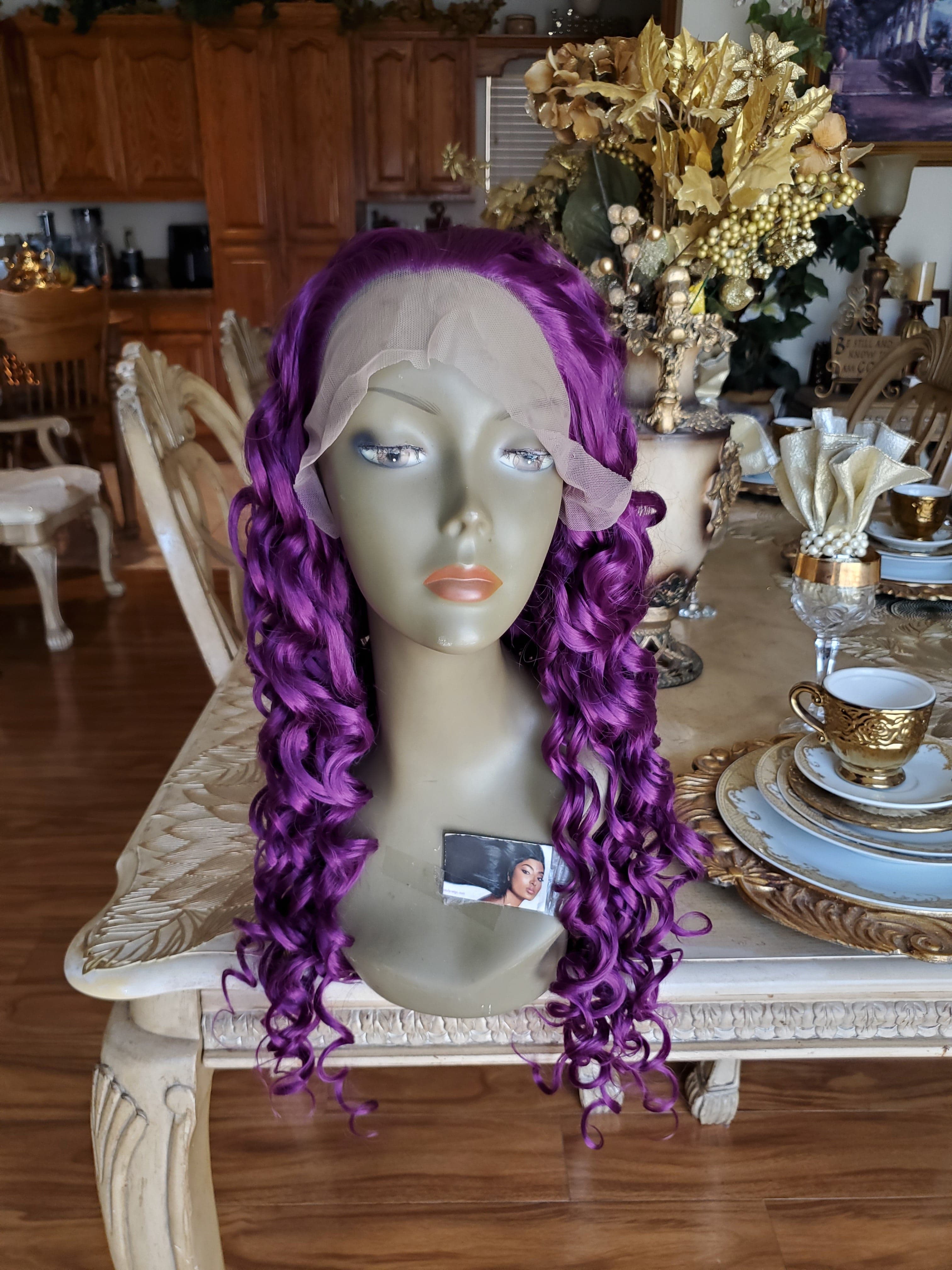 Purple Curly Lace Front Wig - Thumbnail 23