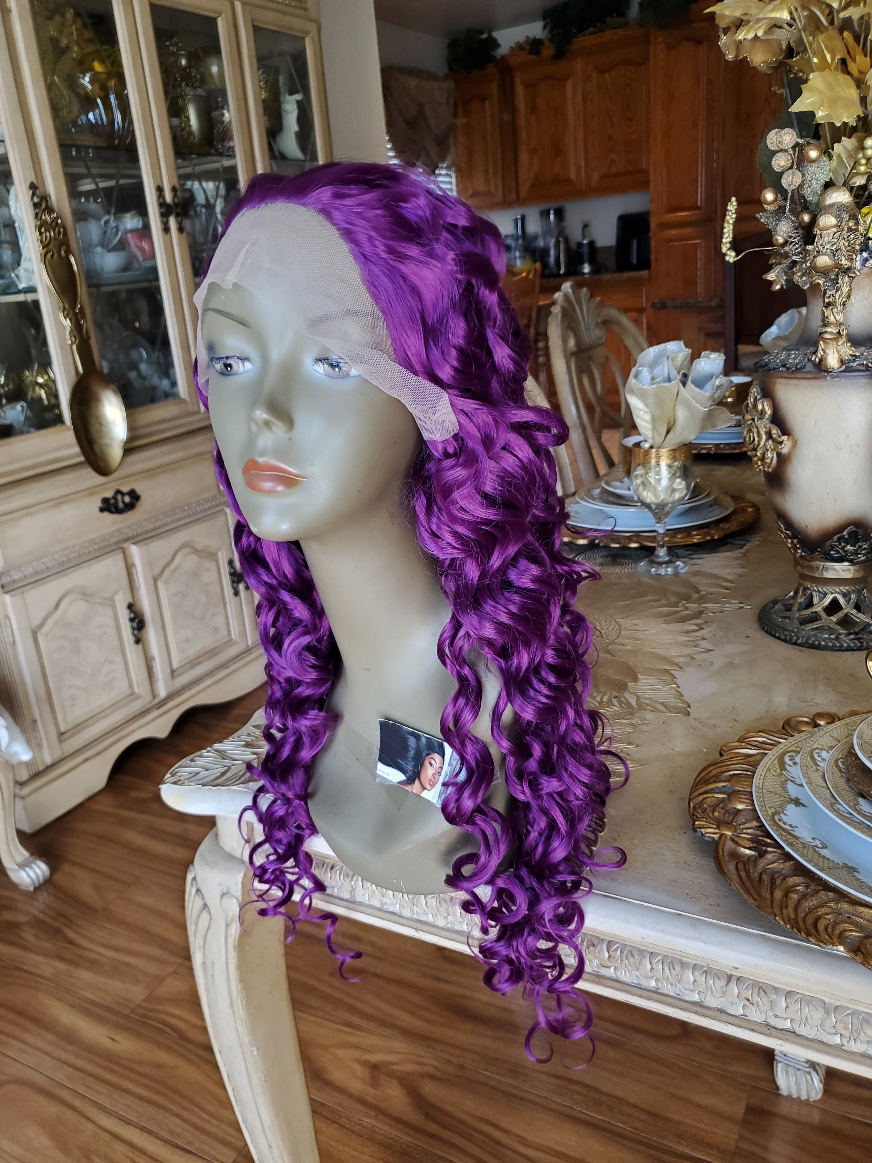 Purple Curly Lace Front Wig - Thumbnail 25