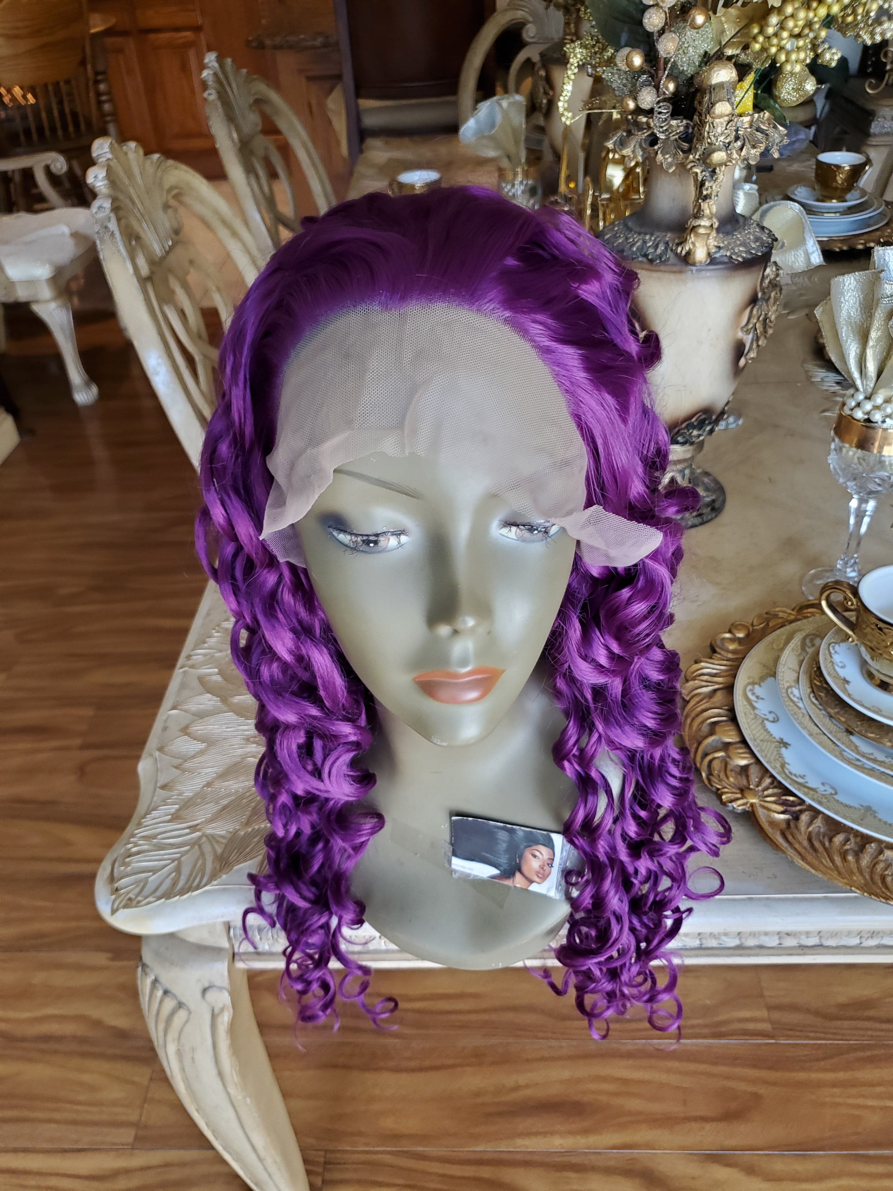 Purple Curly Lace Front Wig - Thumbnail 28
