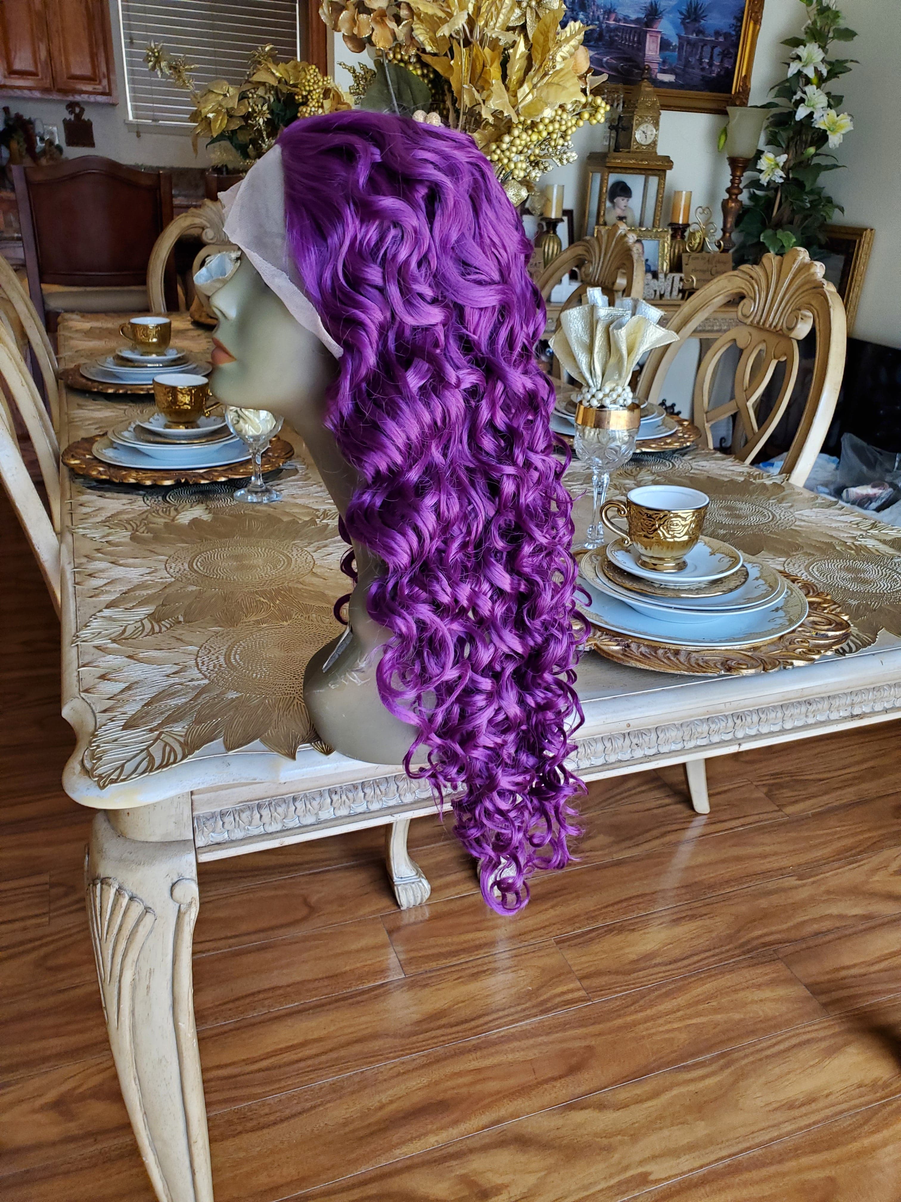 Purple Curly Lace Front Wig - Thumbnail 22