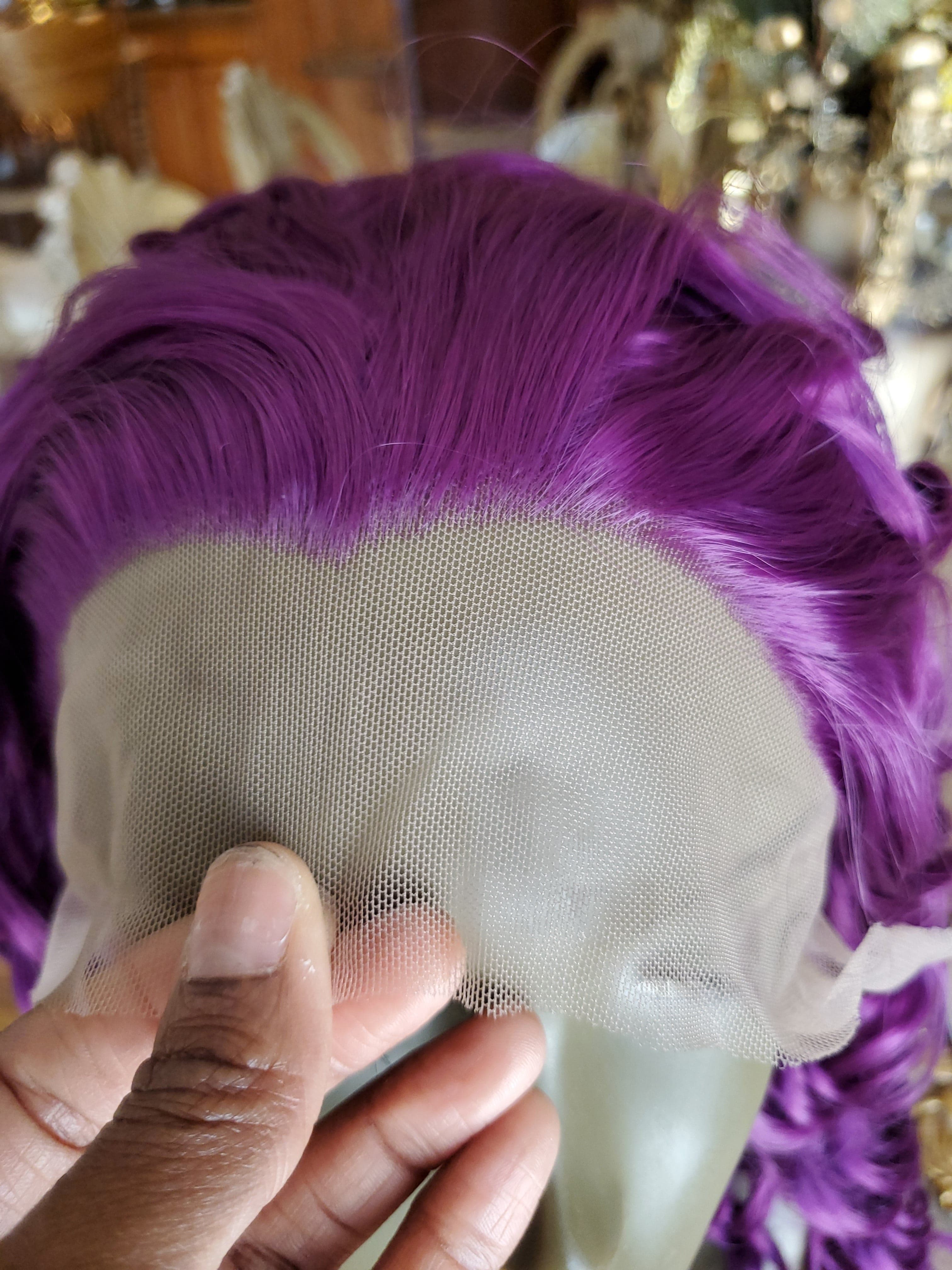 Purple Curly Lace Front Wig - Thumbnail 27
