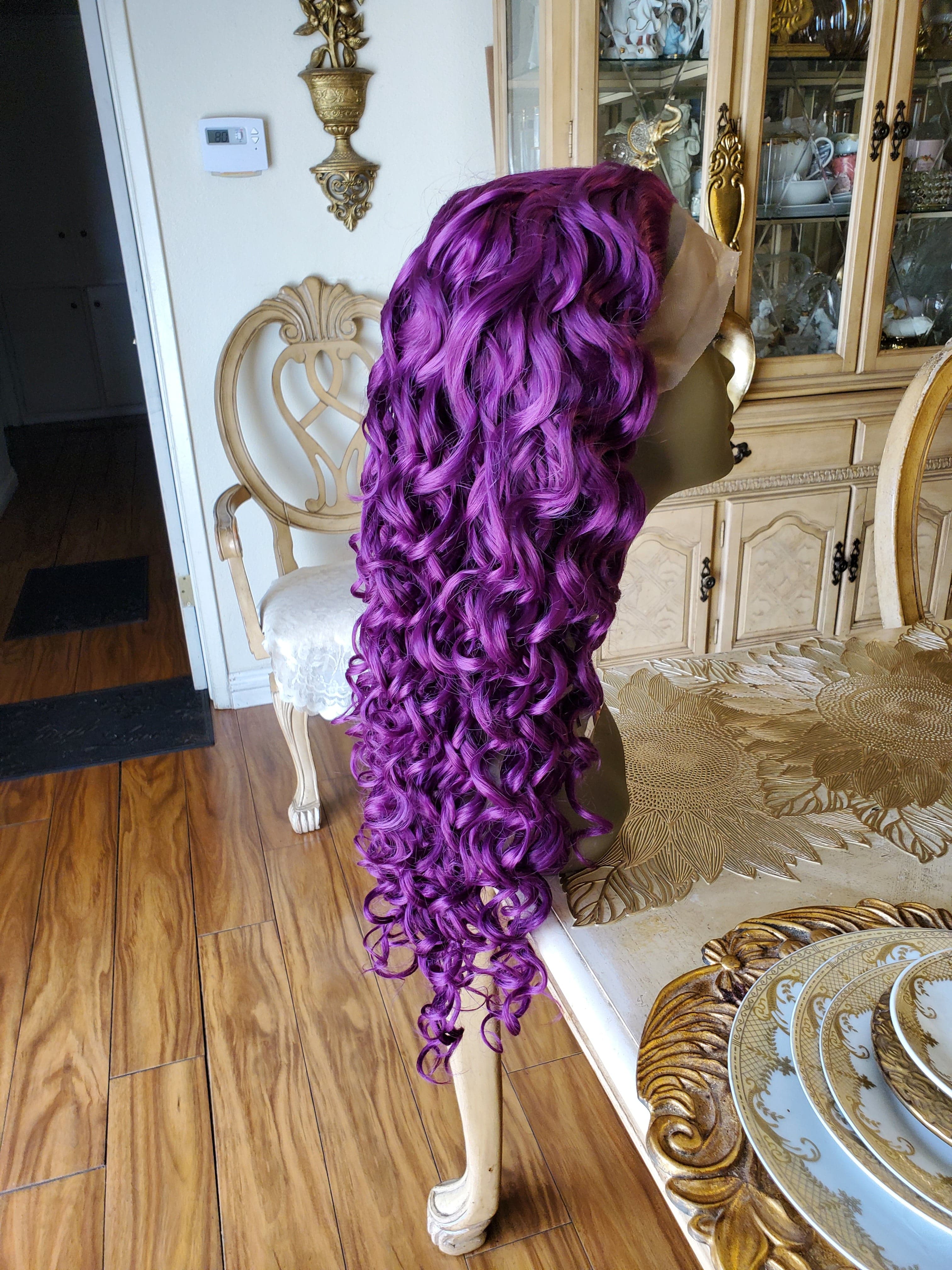 Purple Curly Lace Front Wig - Thumbnail 15