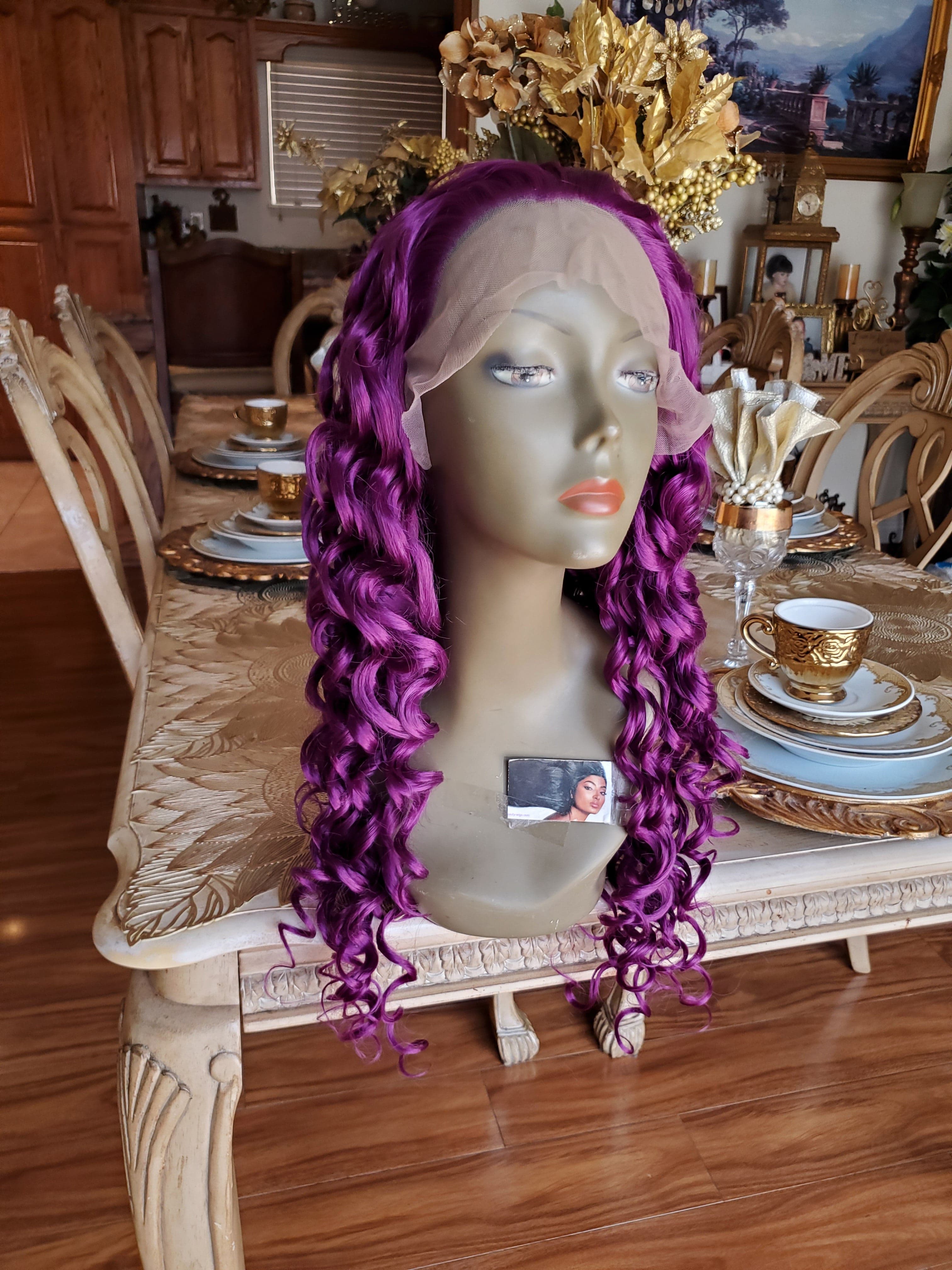 Purple Curly Lace Front Wig - Thumbnail 26