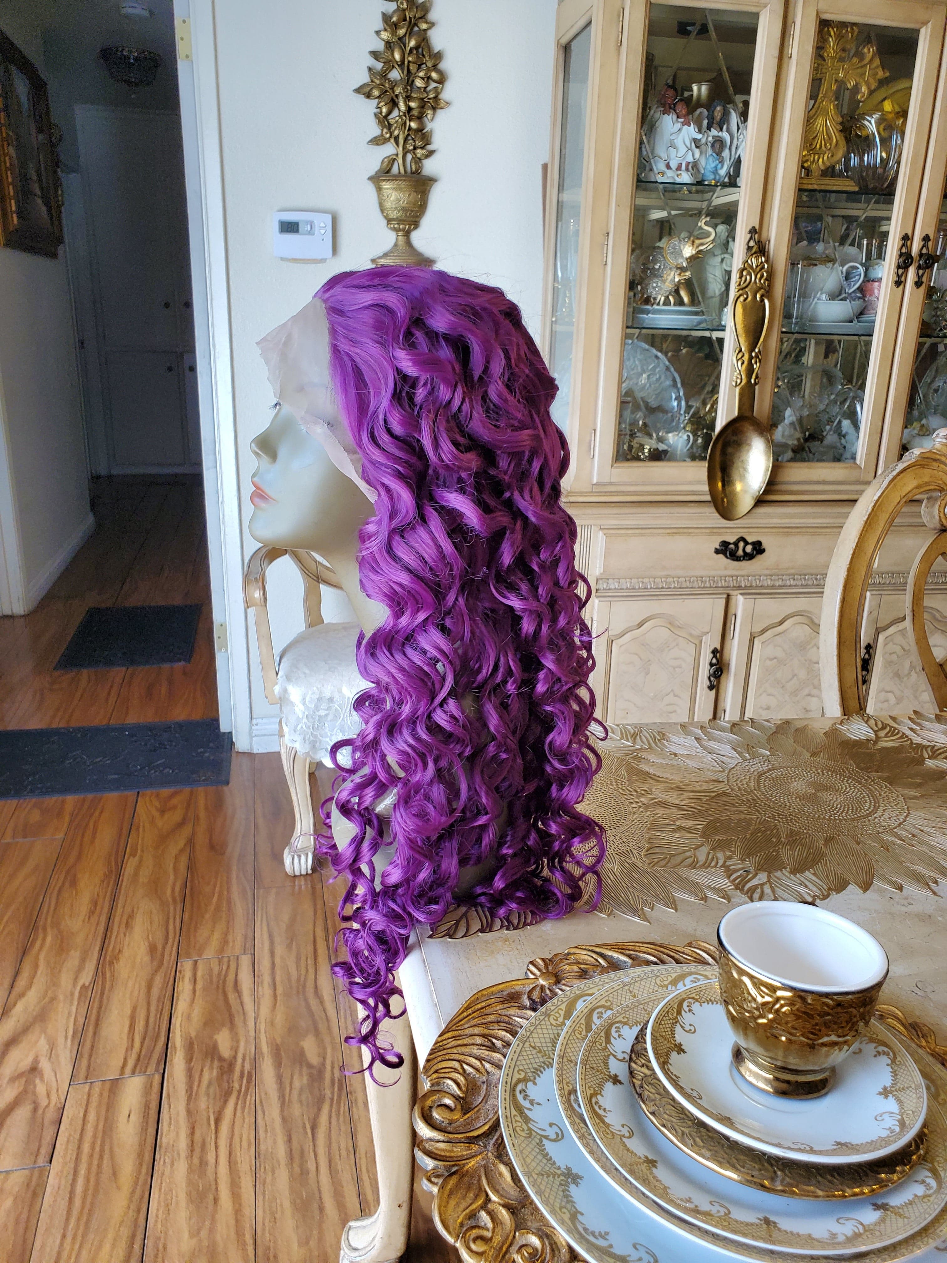 Purple Curly Lace Front Wig - Thumbnail 30