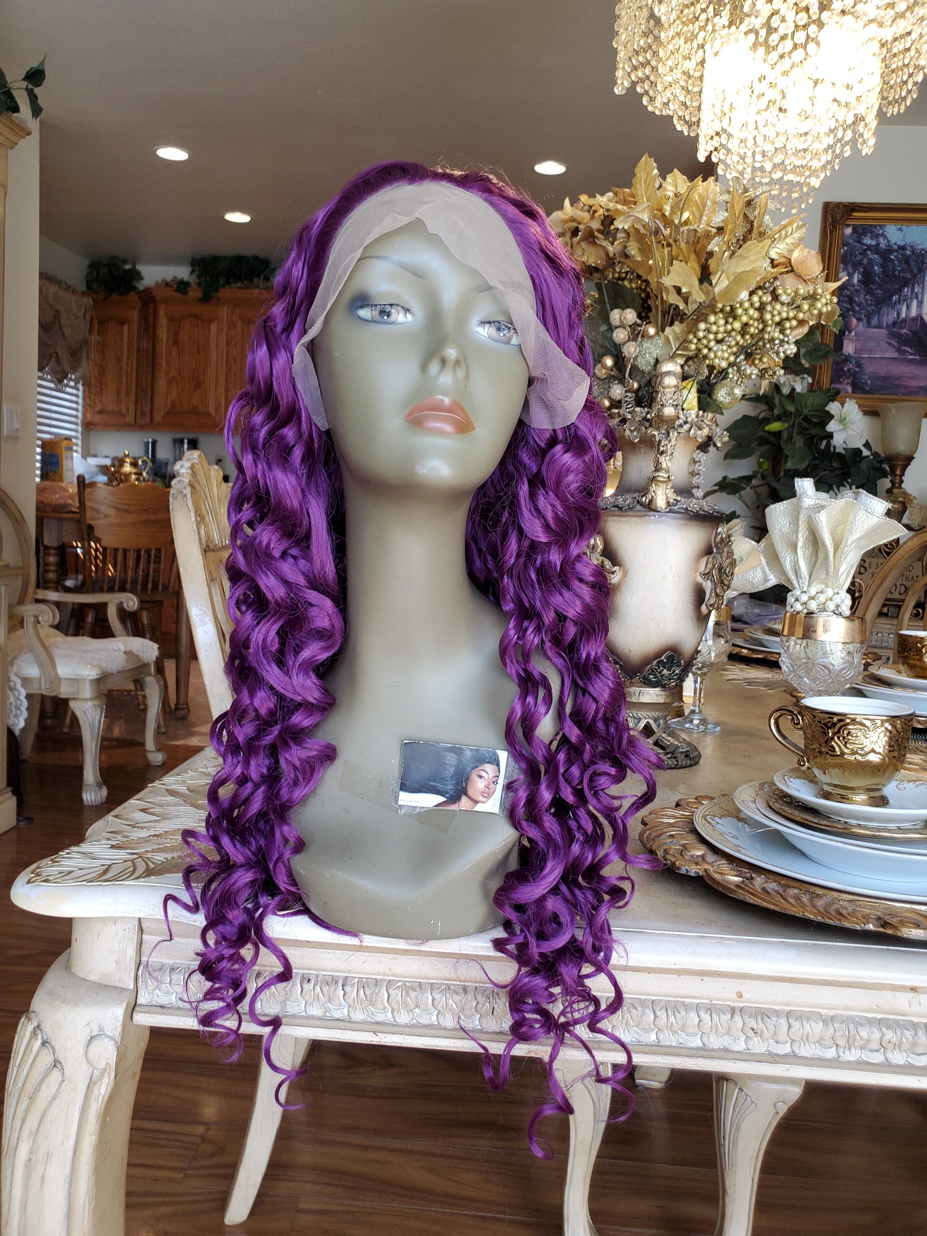 Purple Curly Lace Front Wig - Thumbnail 31