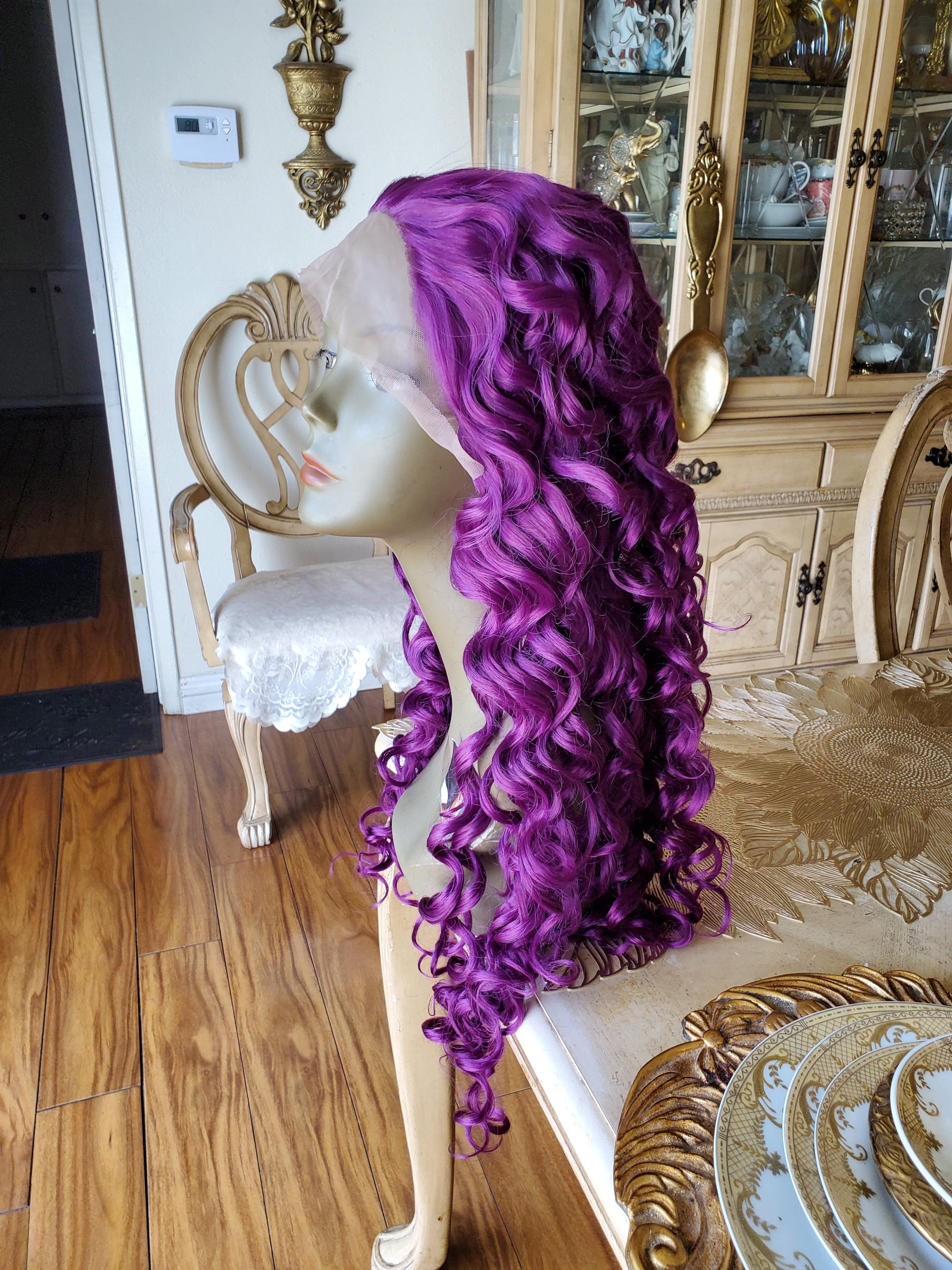 Purple Curly Lace Front Wig - Thumbnail 29