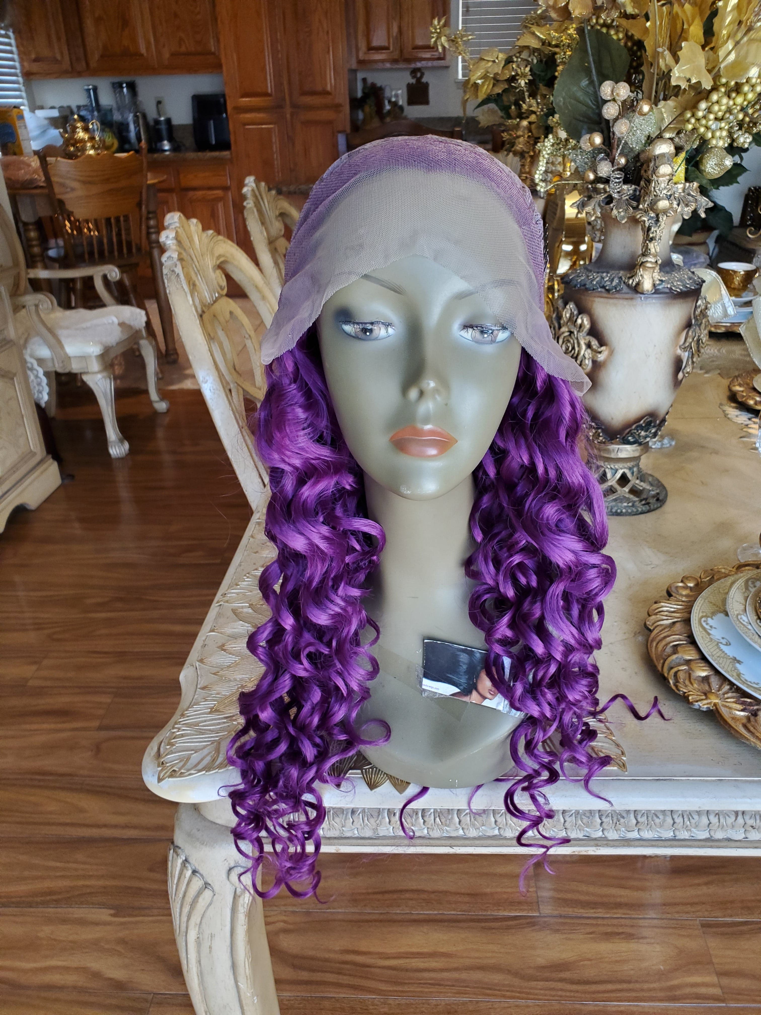 Purple Curly Lace Front Wig - Thumbnail 33