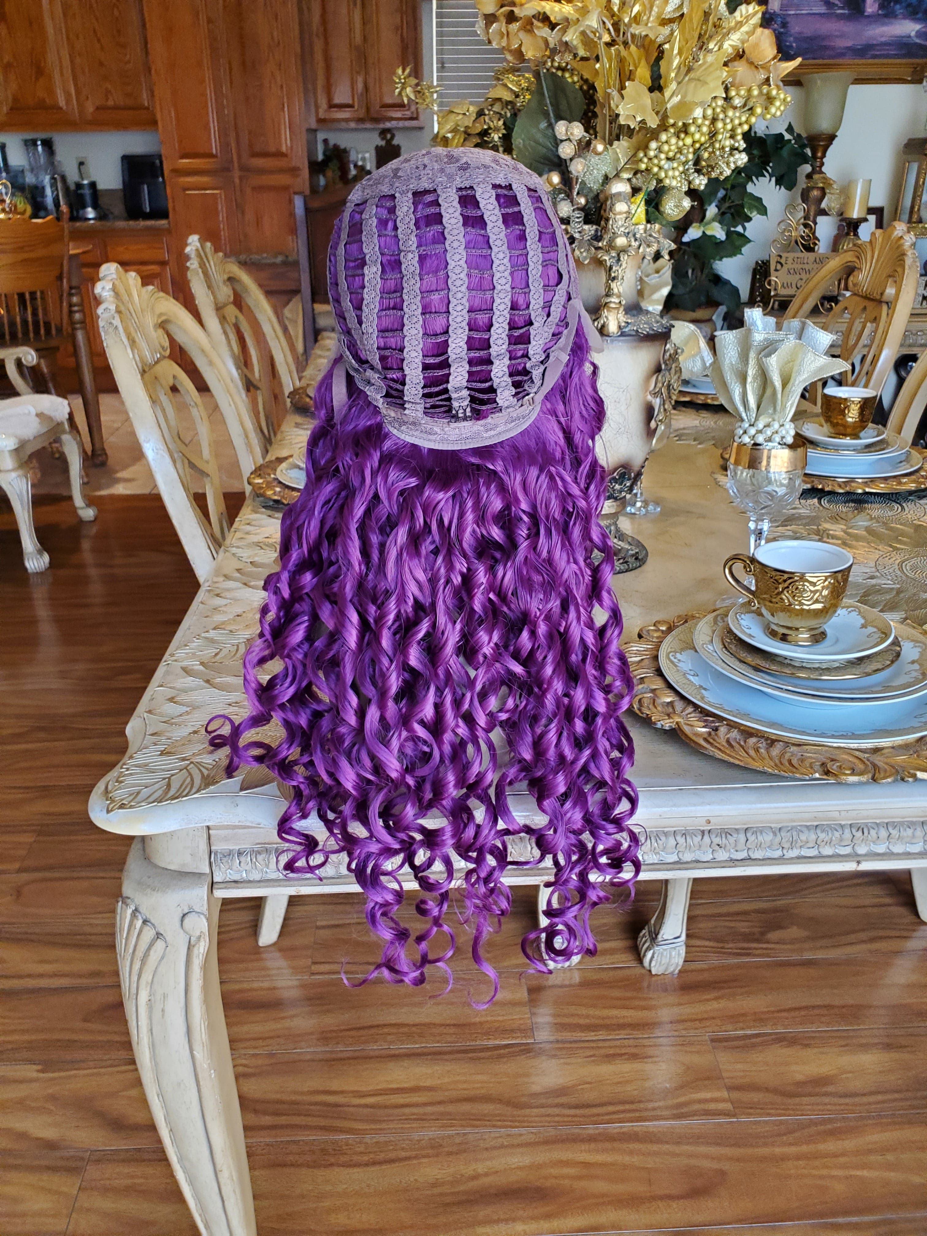 Purple Curly Lace Front Wig - Thumbnail 32