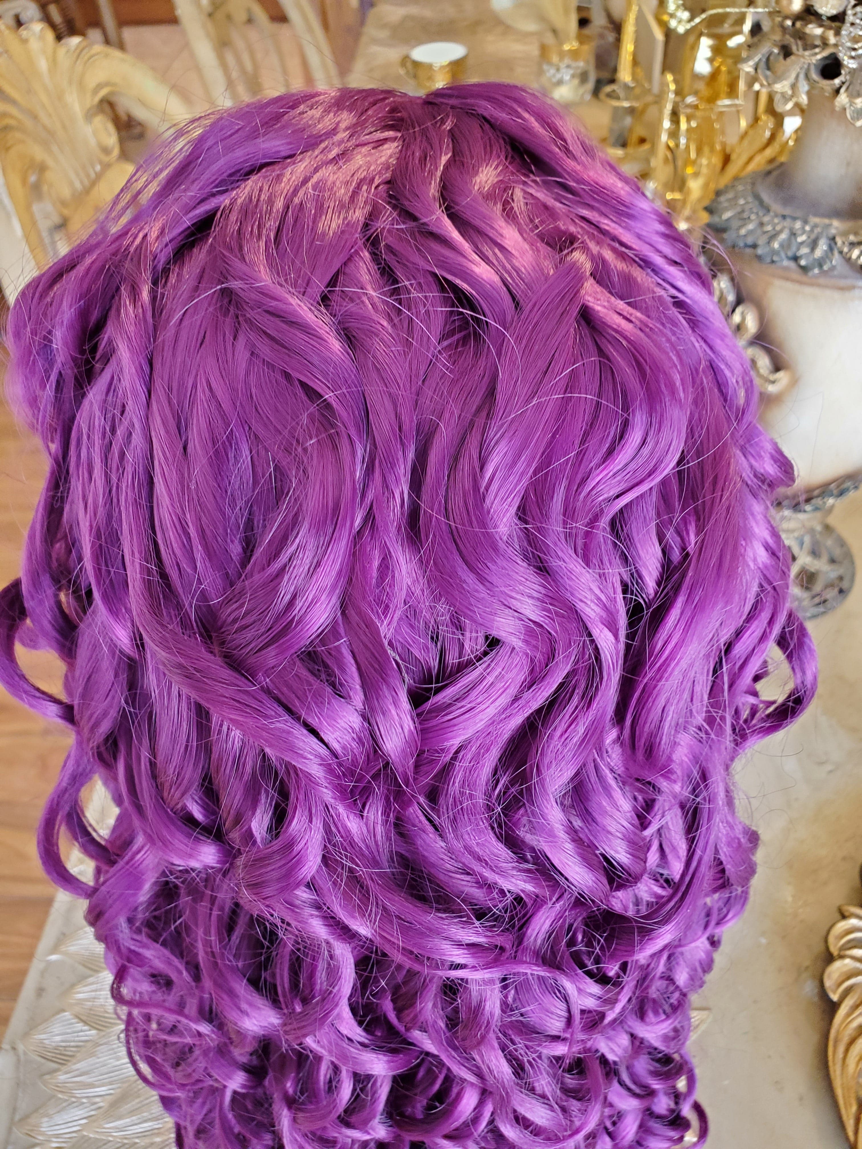 Purple Curly Lace Front Wig - Thumbnail 2