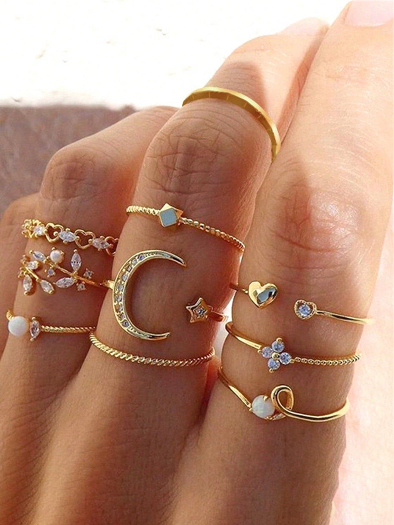 10pcs/set Rhinestone Decor Ring - one-size