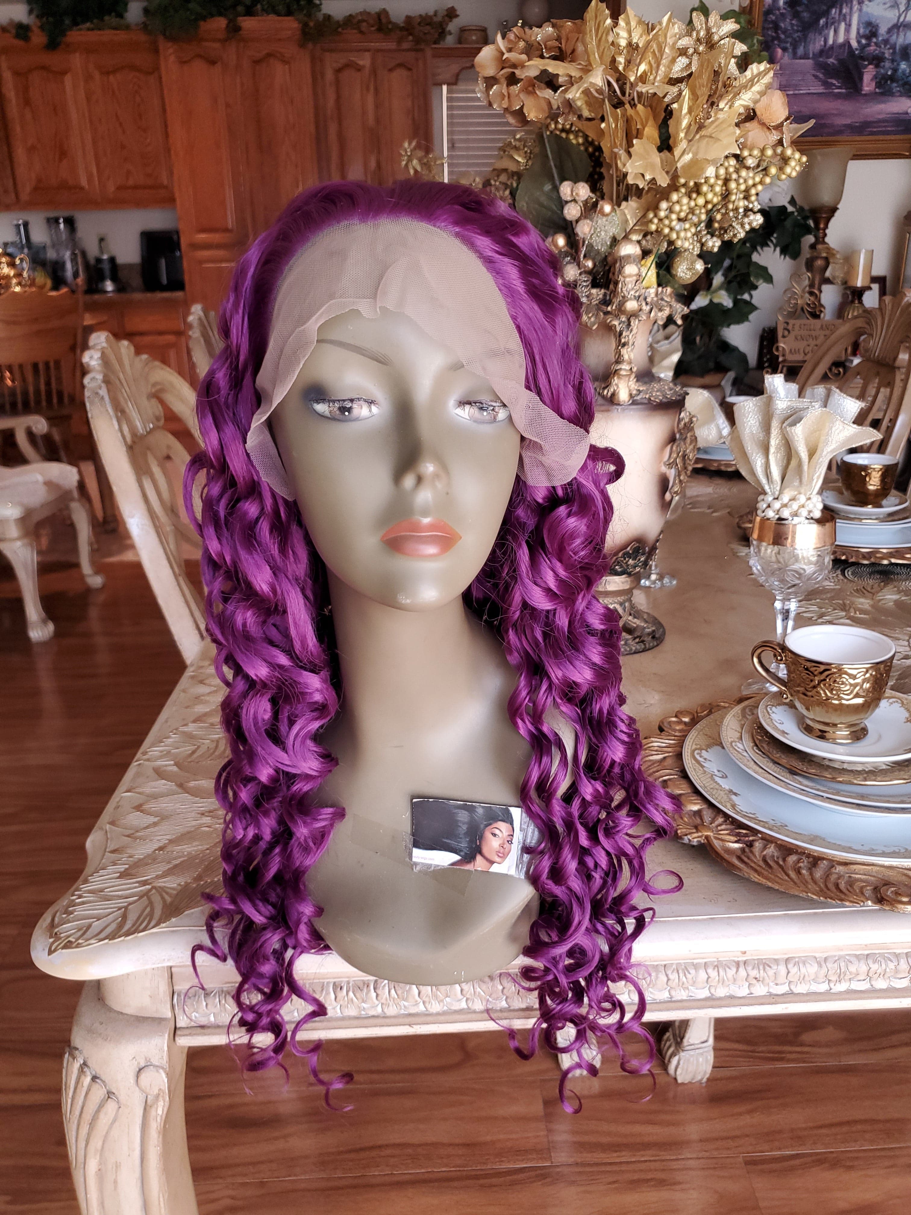 Purple Curly Lace Front Wig - Thumbnail 24