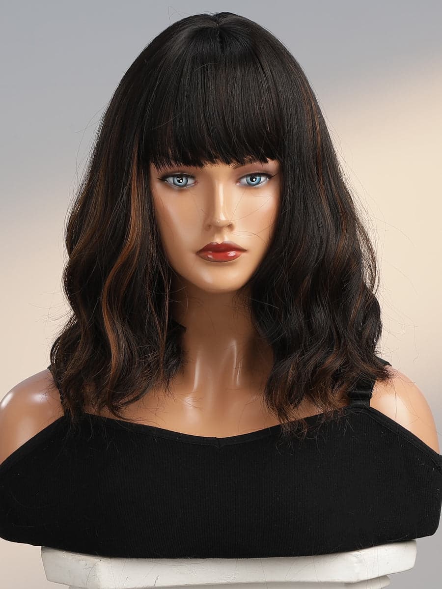 Brown Black Wavy Full Wig - Thumbnail 6