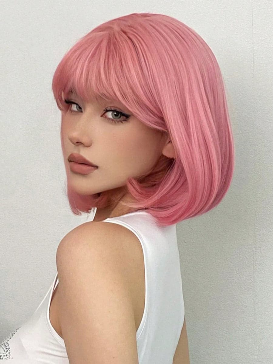 Pink Straight Full Wig - Thumbnail 4