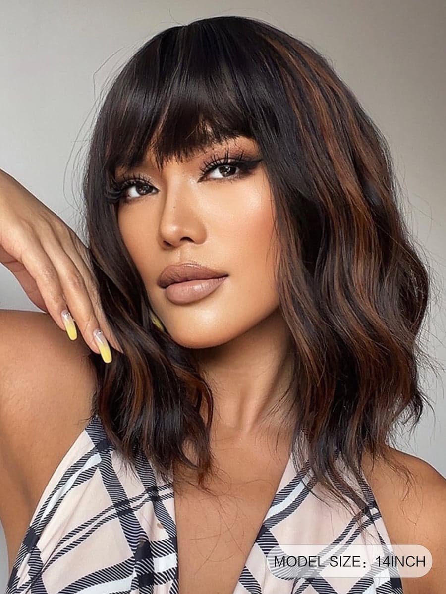 Brown Black Wavy Full Wig - Thumbnail 4