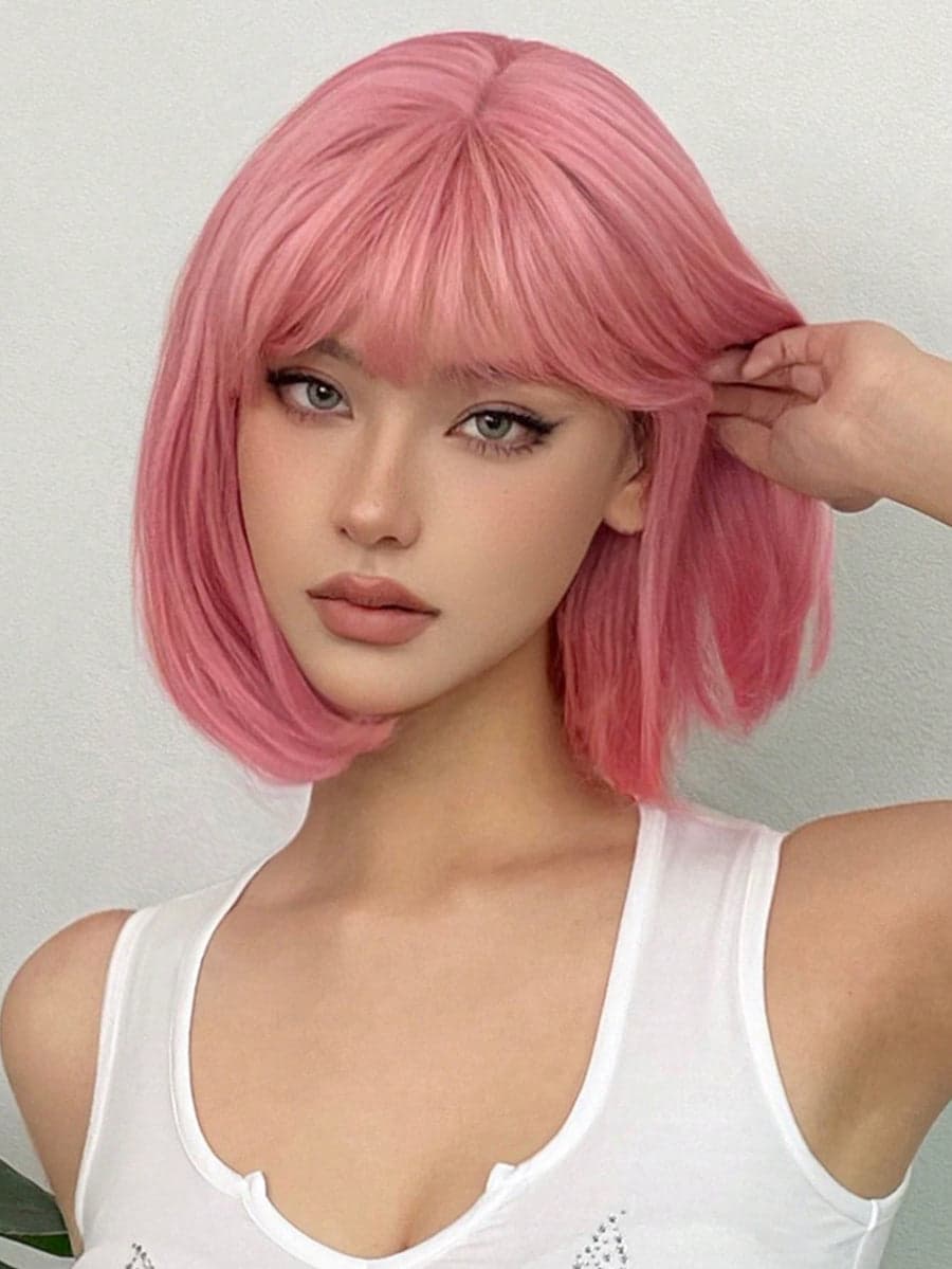 Pink Straight Full Wig - Thumbnail 5