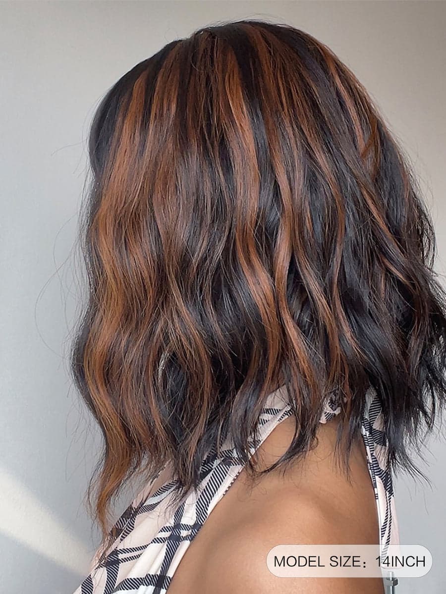 Brown Black Wavy Full Wig - Thumbnail 3