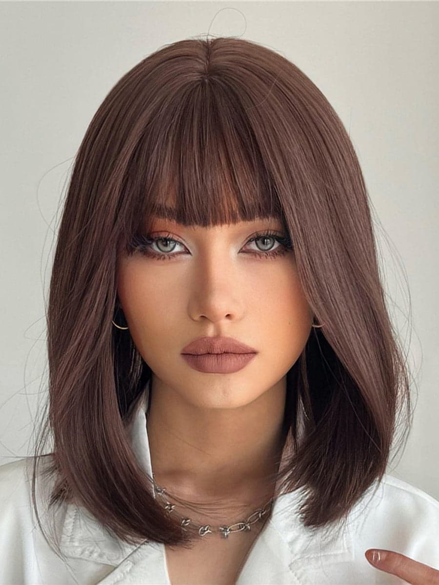 Brown Wig with bangs - Thumbnail 2