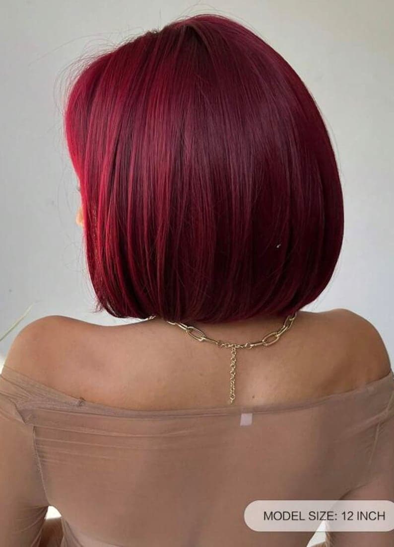 Dark Burgundy Red Full Wig with Bangs - Thumbnail 3