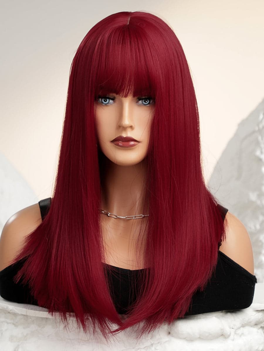 Dark Red Straight Full Wig - Thumbnail 4