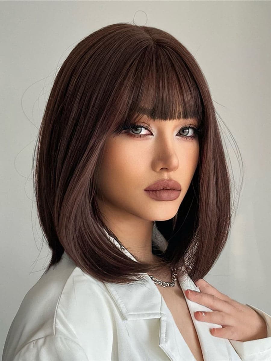 Brown Wig with bangs - Thumbnail 4