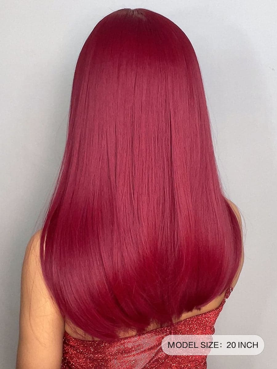 Dark Red Straight Full Wig - Thumbnail 3