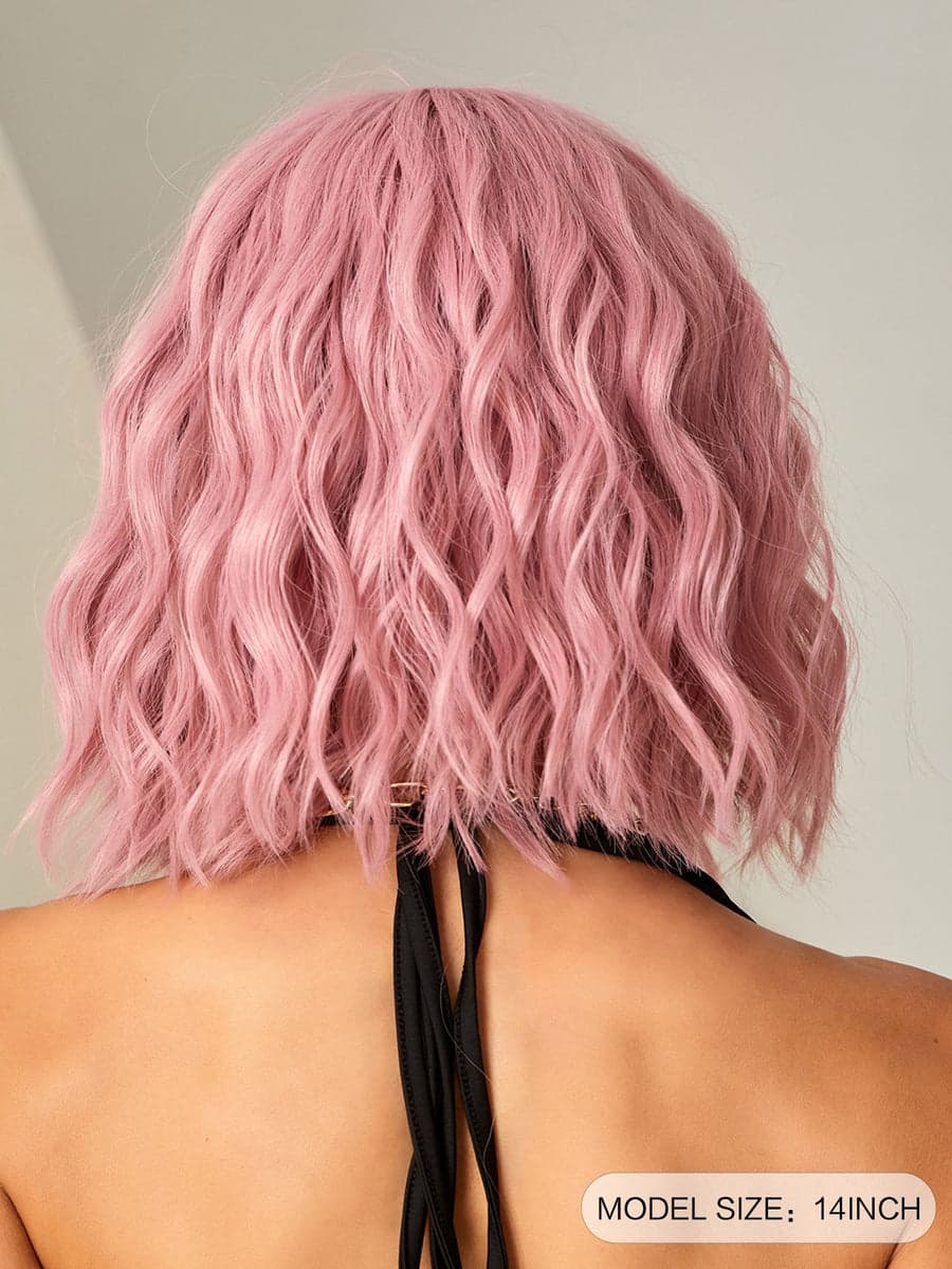 Pink Wavy Full Wig with Bangs - Thumbnail 2
