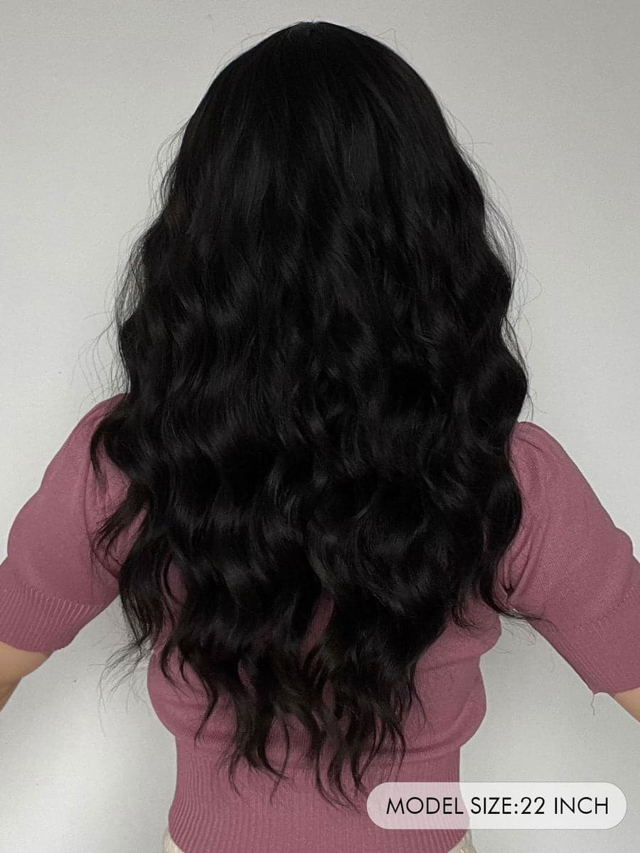 Black Full Wavy Wig with Bangs - Thumbnail 4