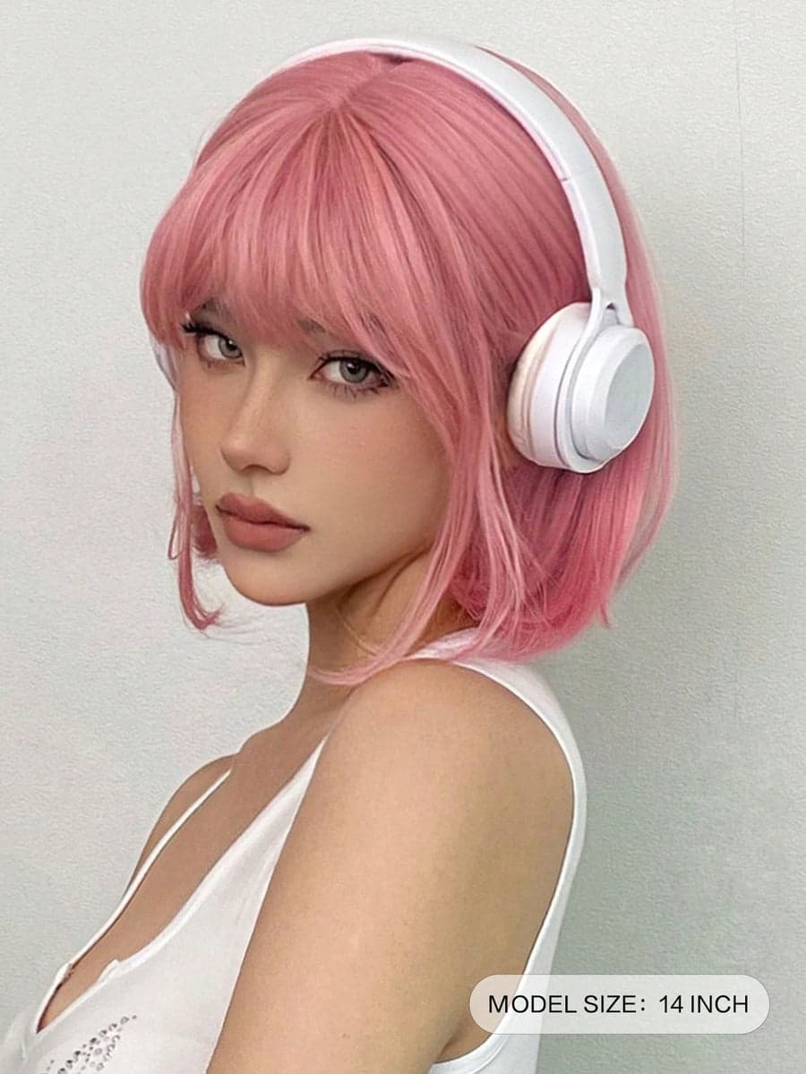 Pink Straight Full Wig - Thumbnail 3