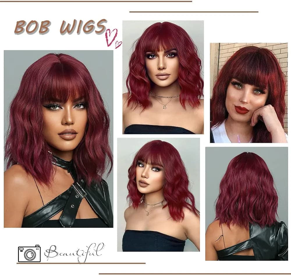 Dark Burgundy Shoulder Length Wig - Thumbnail 5