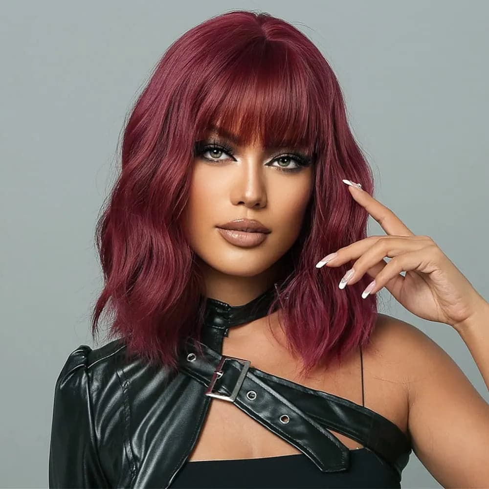 Dark Burgundy Shoulder Length Wig - Thumbnail 3