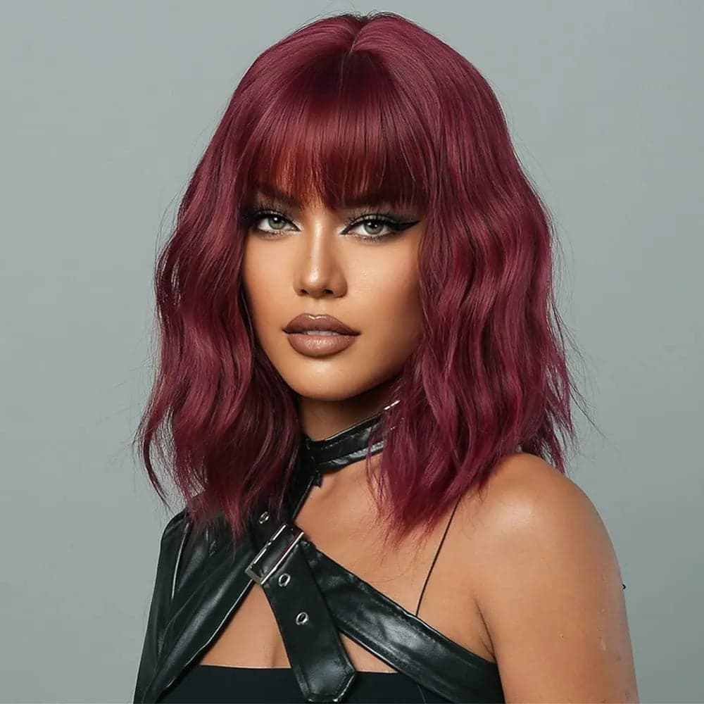 Dark Burgundy Shoulder Length Wig - Thumbnail 4
