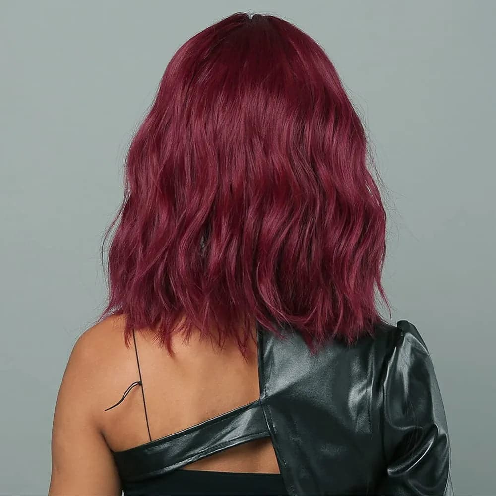 Dark Burgundy Shoulder Length Wig - Thumbnail 2