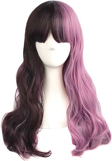Brown Pink Wavy Full Wig