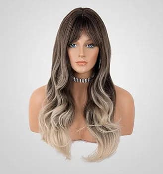 Brown Blonde Full Wig with bangs - Thumbnail 2