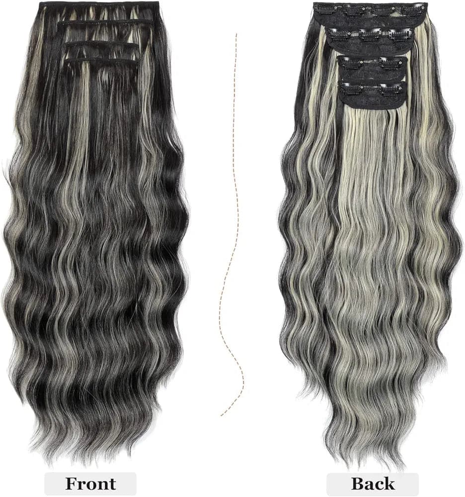 Black Blonde Full Head Clip in Extension 4pcs - Thumbnail 2
