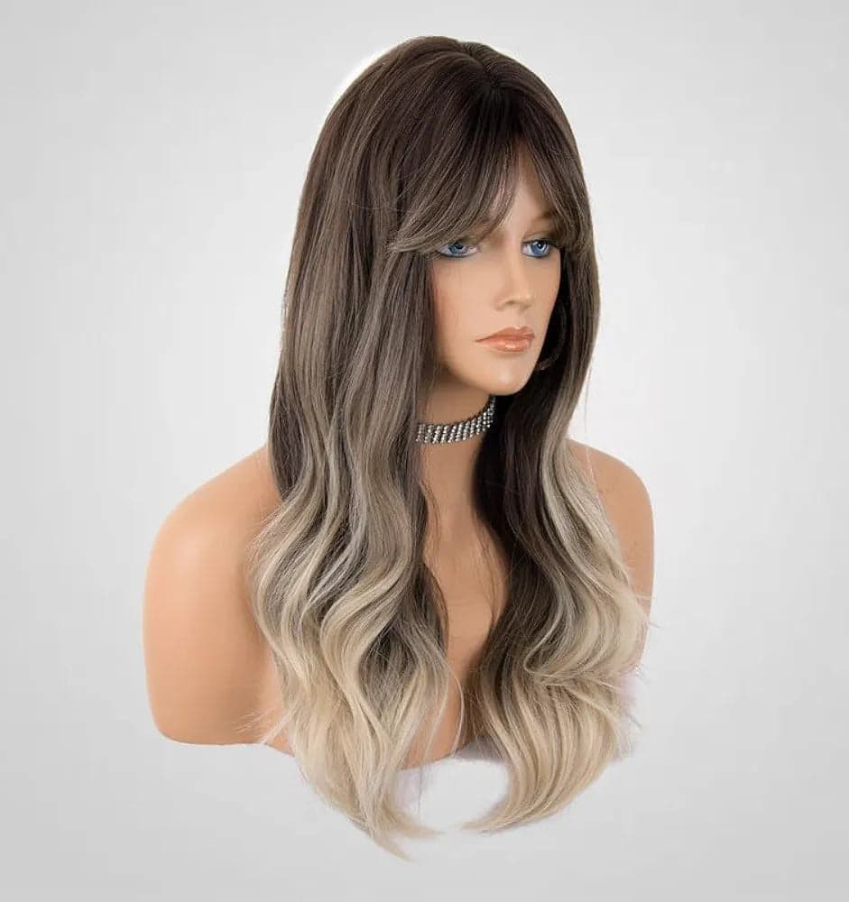 Brown Blonde Full Wig with bangs - Thumbnail 3