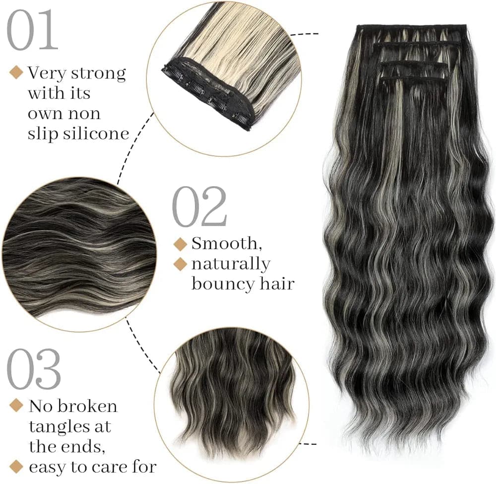 Black Blonde Full Head Clip in Extension 4pcs - Thumbnail 4