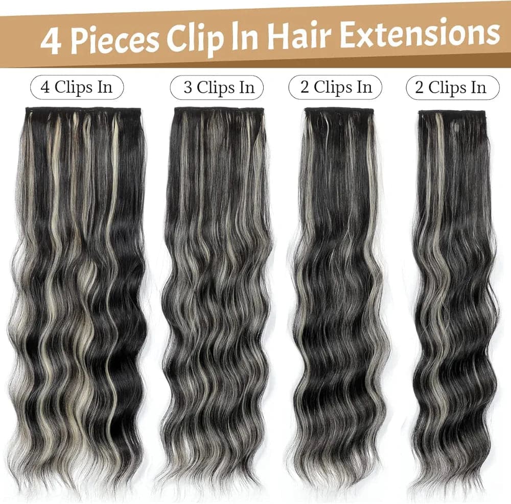 Black Blonde Full Head Clip in Extension 4pcs - Thumbnail 3