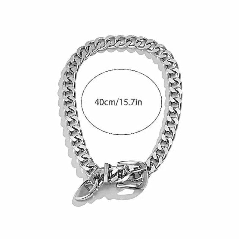 Silver Belt Buckle Choker, Chain Link, Exaggerated, Statement Necklace, Trendy - Thumbnail 6