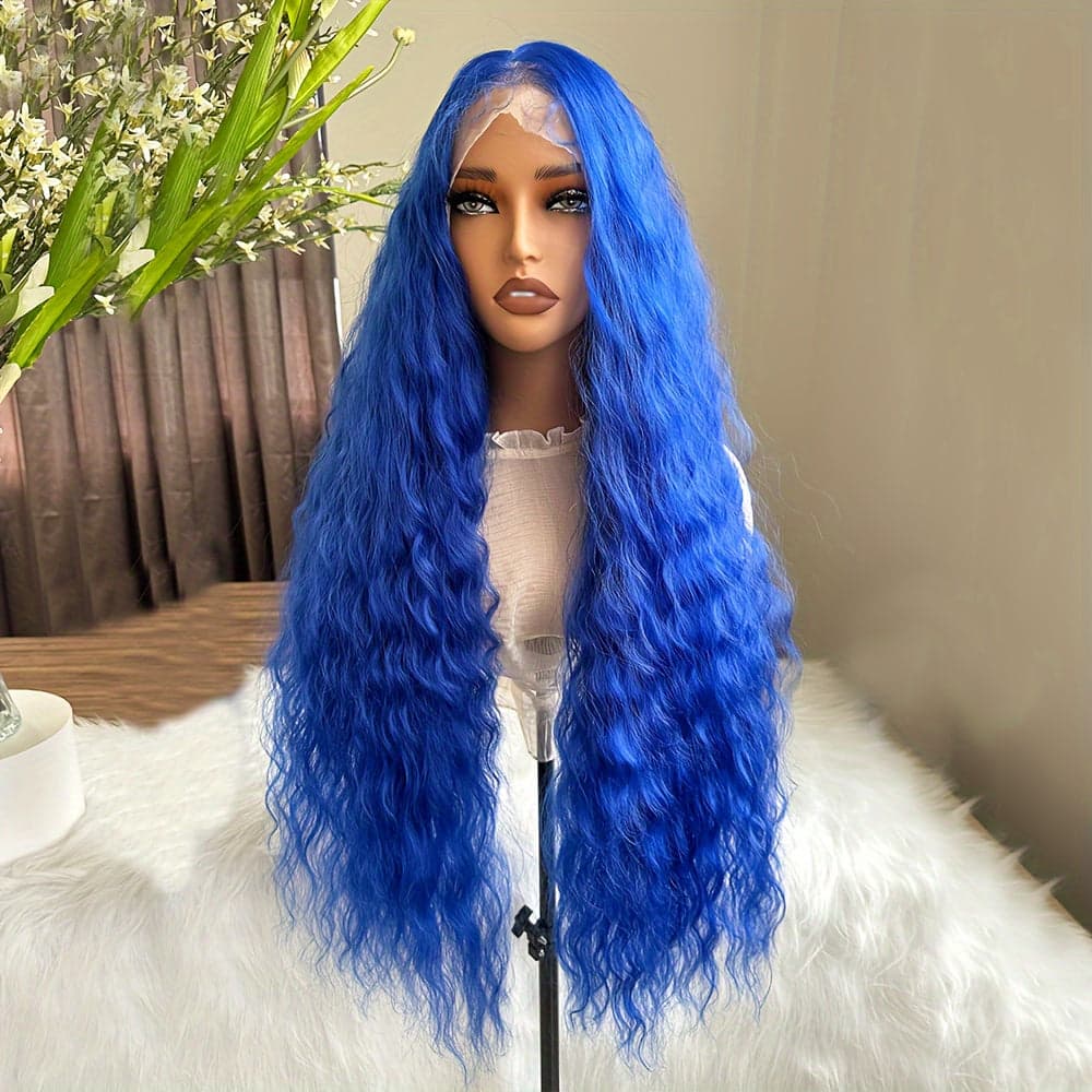 34inch Long Loose Curly Wig Honey Brown Synthetic Wig 13×6 Lace Wig Free Part Lace Frontal Wig Pre-Stretched Black Wavy Hair Replacement For Women Girls High Temperature Fiber For Daily Wear - BLUE / 34inch - Thumbnail 3