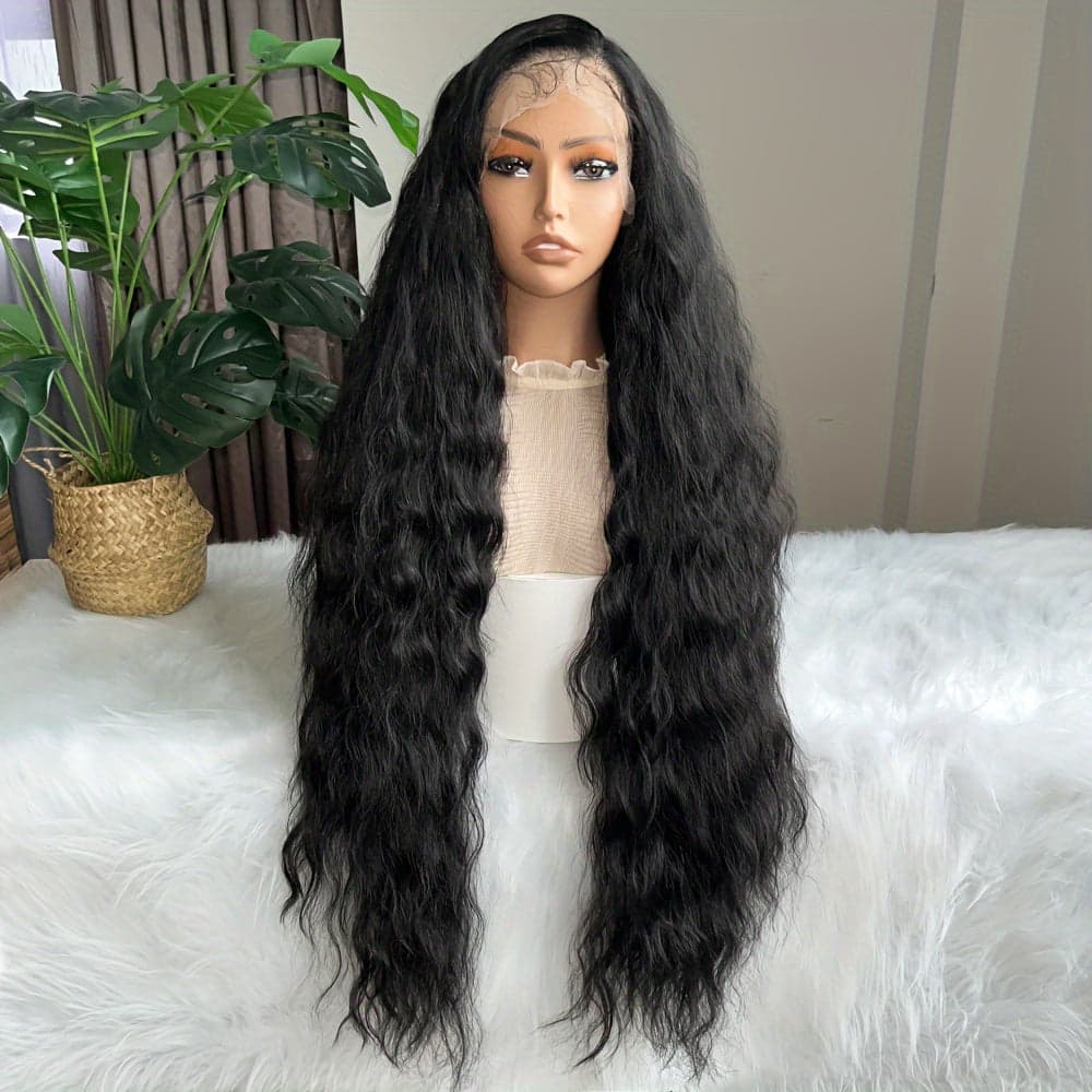 34inch Long Loose Curly Wig Honey Brown Synthetic Wig 13×6 Lace Wig Free Part Lace Frontal Wig Pre-Stretched Black Wavy Hair Replacement For Women Girls High Temperature Fiber For Daily Wear - BLUE / 34inch - Thumbnail 6