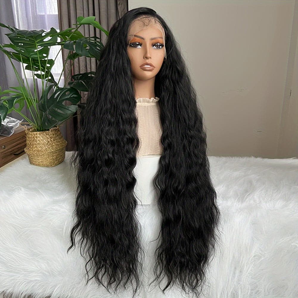 34inch Long Loose Curly Wig Honey Brown Synthetic Wig 13×6 Lace Wig Free Part Lace Frontal Wig Pre-Stretched Black Wavy Hair Replacement For Women Girls High Temperature Fiber For Daily Wear - Style4 / 34inch - Thumbnail 5